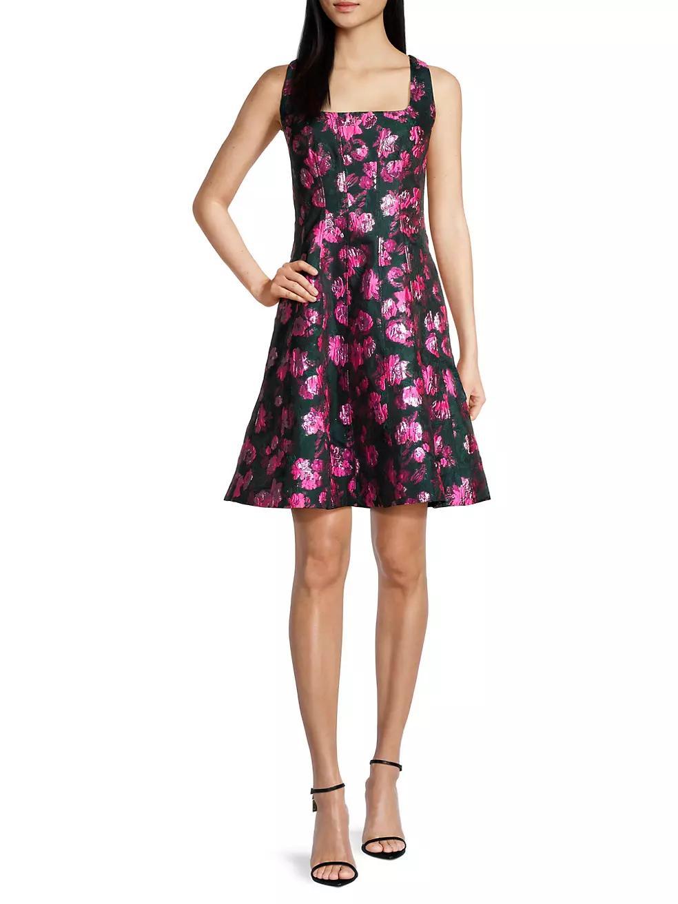 Leya Metallic Floral Jacquard Dress Product Image