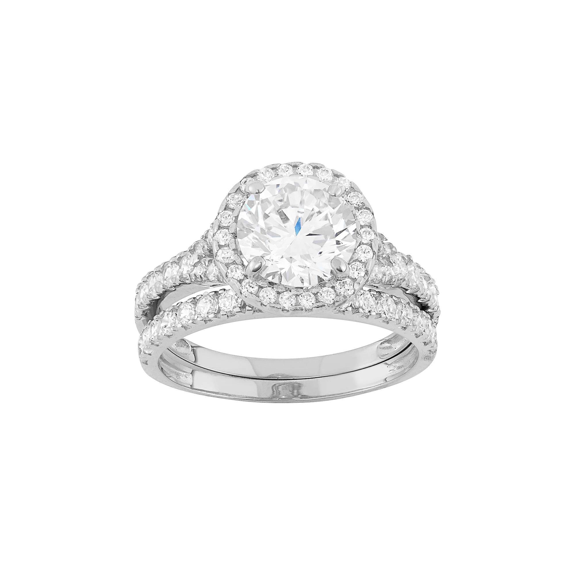 Cubic Zirconia Halo Engagement Ring Set in 10k Gold, Women's, Size: 5, Yellow Product Image