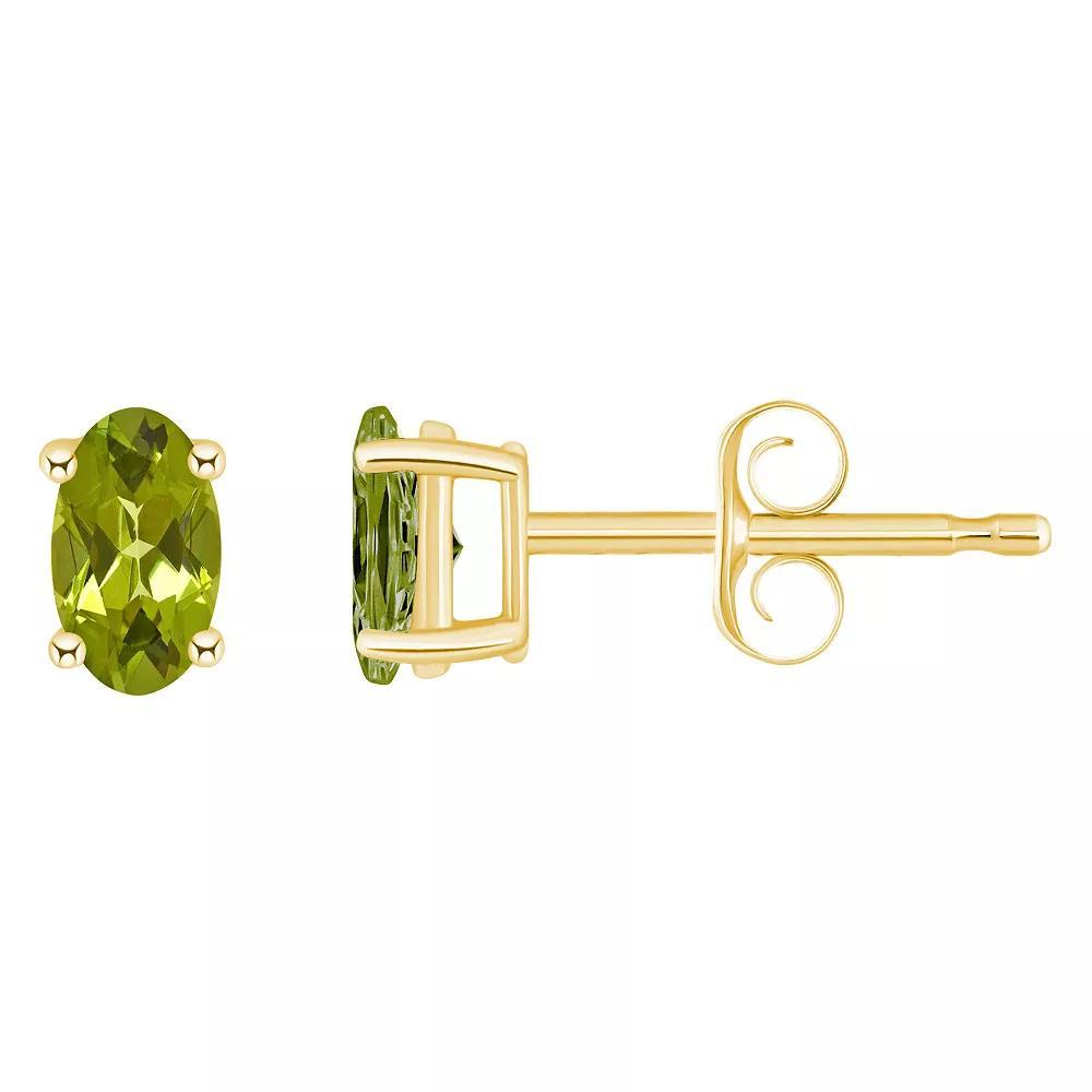 14k White Gold Oval Birthstone Stud Earrings, Women's, Peridot Aug Product Image