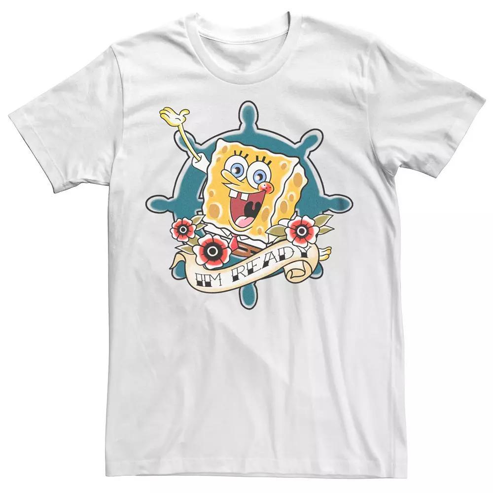 Men's Sponge Bob Im Ready Tattoo Style Tee, Size: XXL, White Product Image