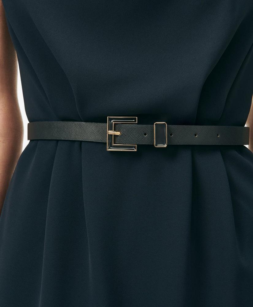 Cap Sleeve Belted Cowl Neck Dress in Fine Twill Stretch Crepe Product Image