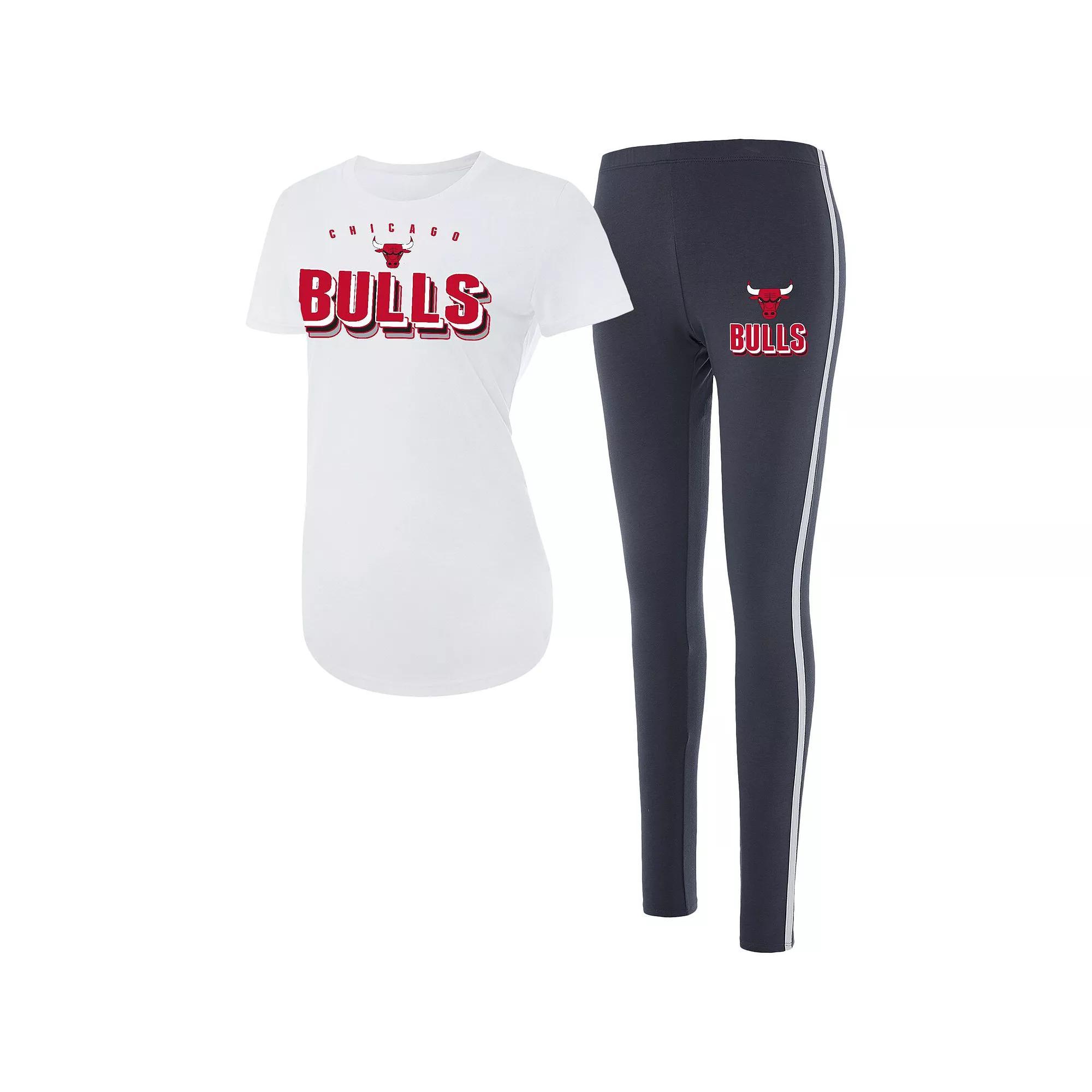 Women's Concepts Sport White/Charcoal Chicago Bulls Sonata T-Shirt & Leggings Sleep Set, Size: Small Product Image