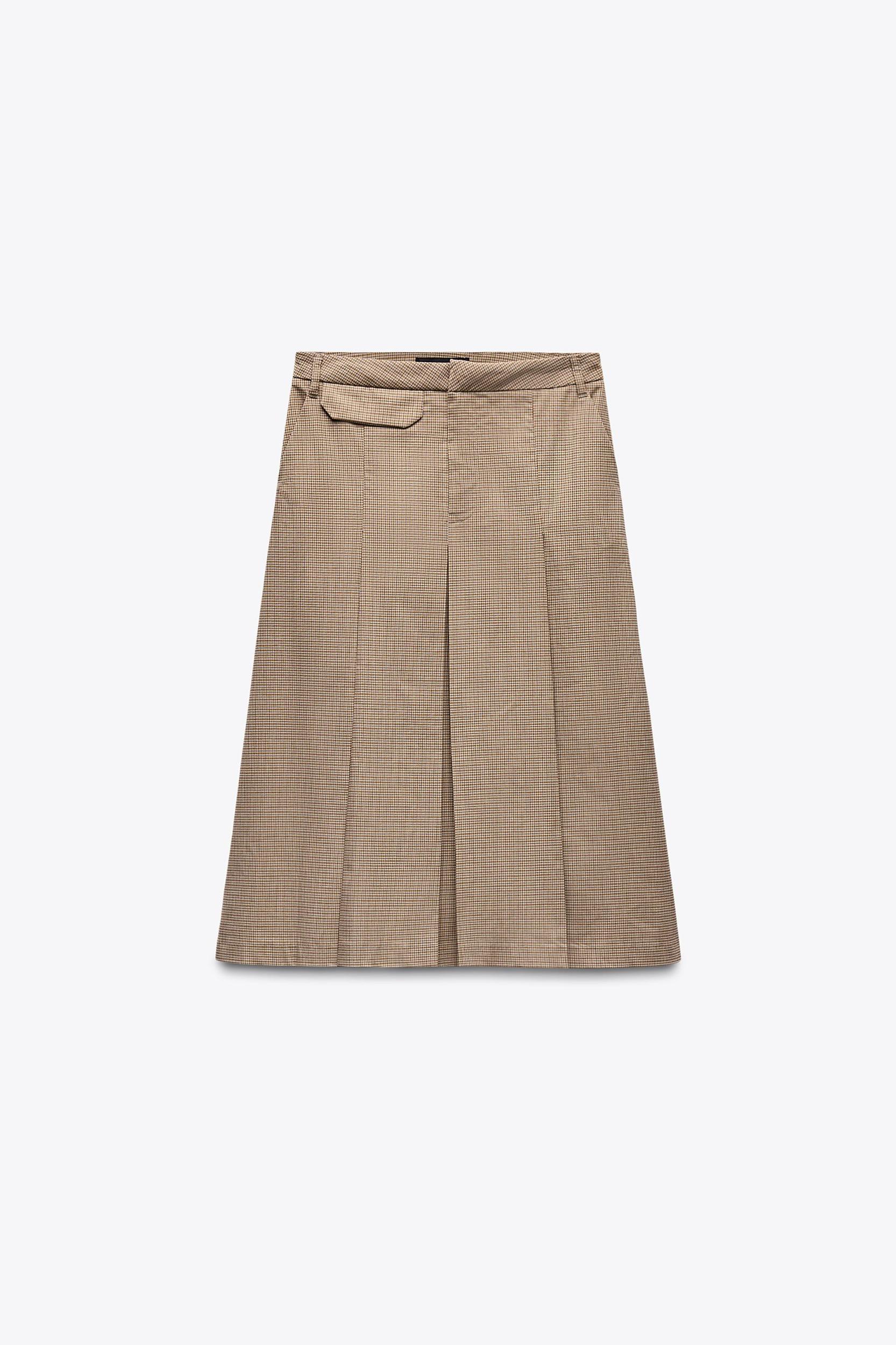 CHECKERED PLEATED MIDI SKIRT Product Image