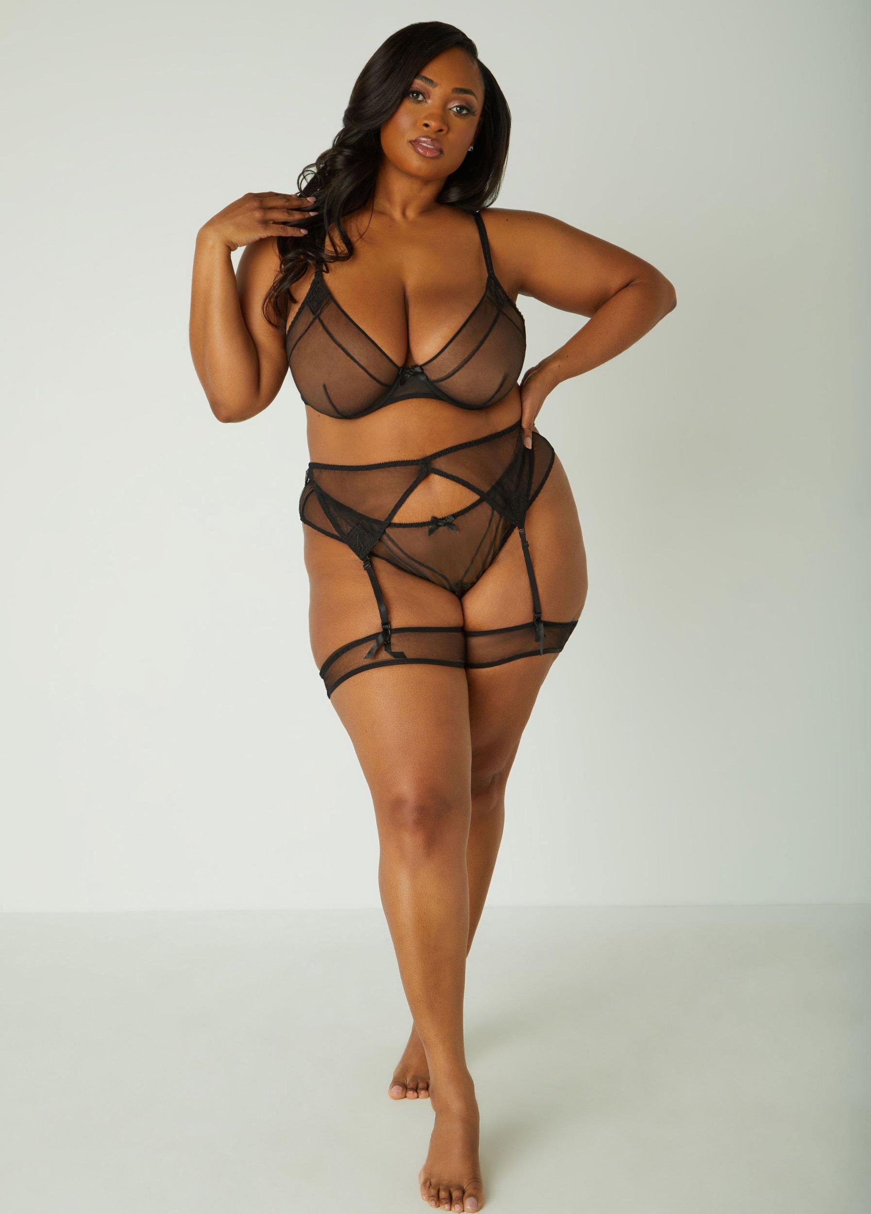 Plus Size Mesh Bra & Crotchless Panty Set Ashley Stewart Product Image