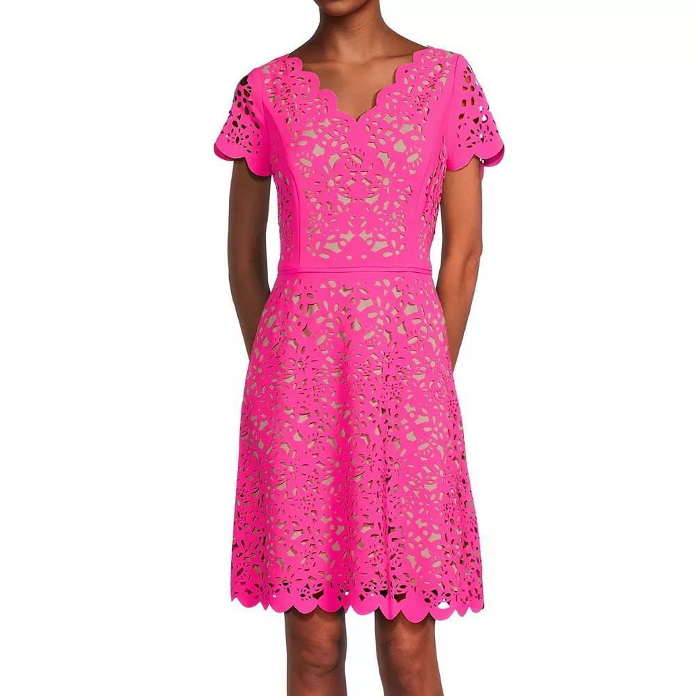 Women's Focus By Shani Cutout Overlay A-Line Dress, Size: 8, Pale Blue Nude Product Image