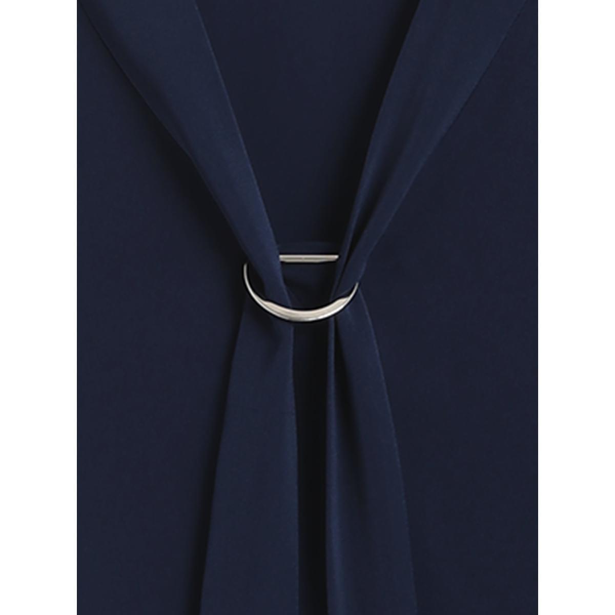 Plus Size Midnight Ribbon Neck Metallic Detail Solid Blouse Women Short sleeve Ribbon-tied collar Work Blouses BloomChic 18-20/2X Product Image