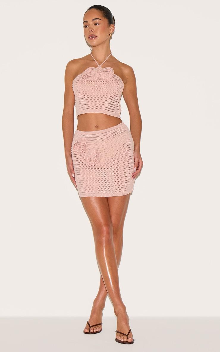  Dusty Pink Tie Neck Flower Applique Top Product Image