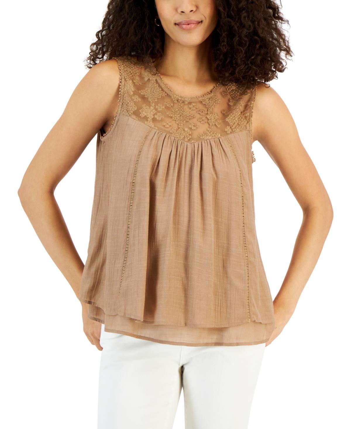Style & Co Womens Sleeveless Embroidered Lace Top, Created for Macys Product Image