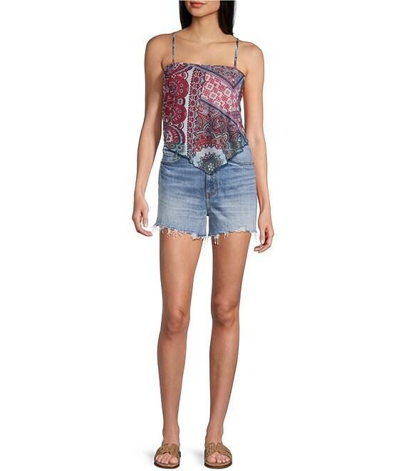 Honey & Sparkle Printed Mesh Handkerchief Hem Tank Top Product Image