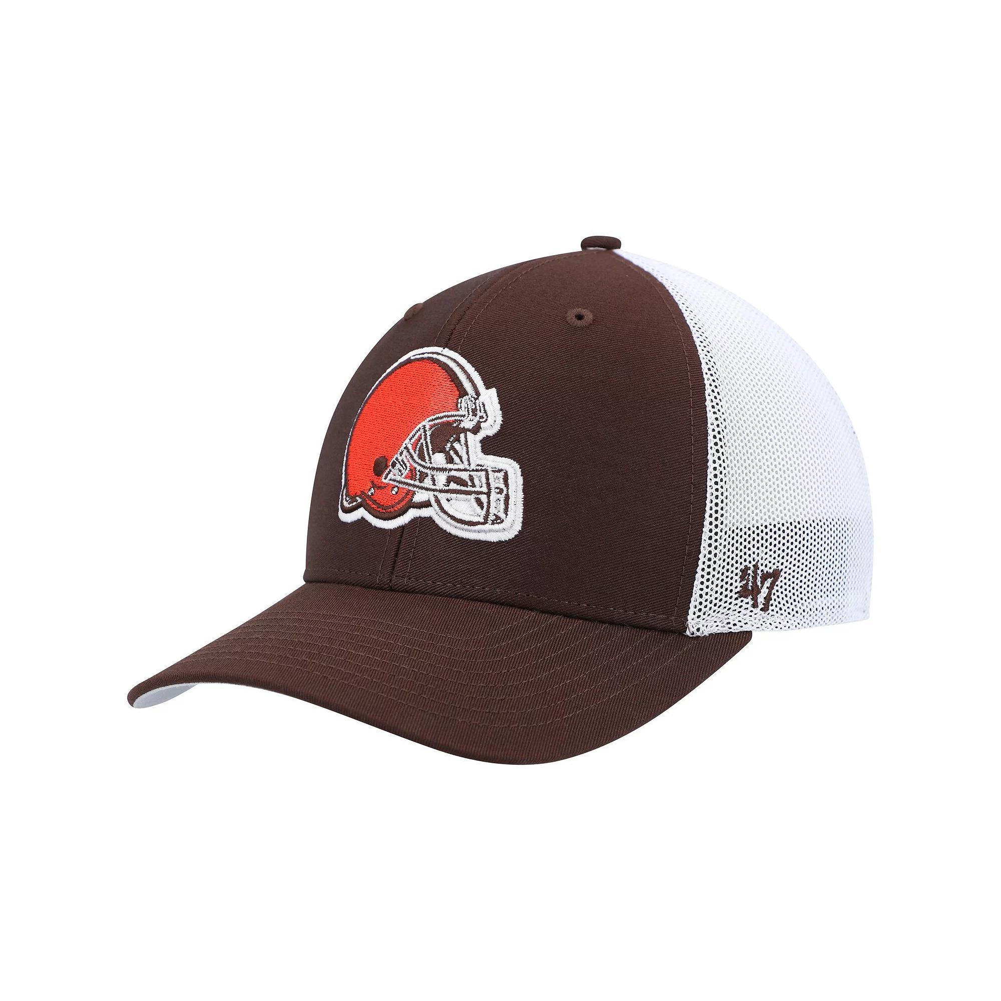 Men's '47 Brown/White Cleveland Browns Trophy Trucker Flex Hat, Size: Small/Medium Product Image