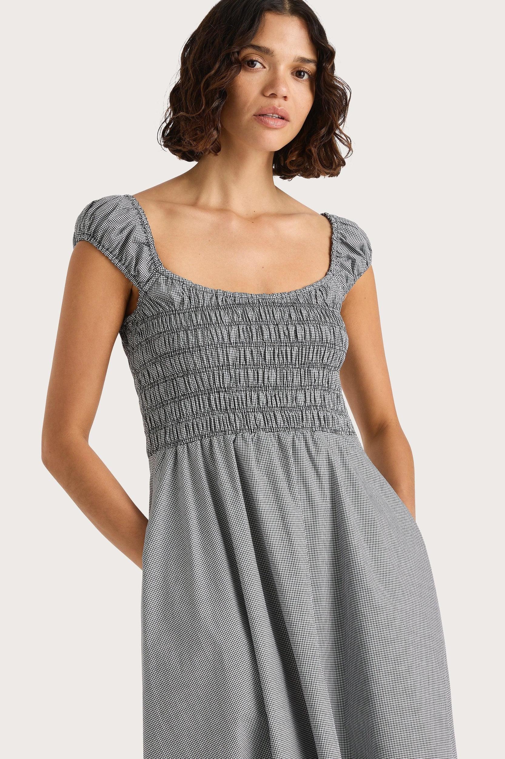 Amelie Midi Dress Gingham Black Product Image