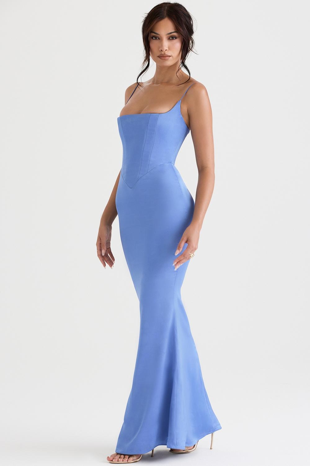 Olivette Crystal Satin Corset Maxi Dress Product Image