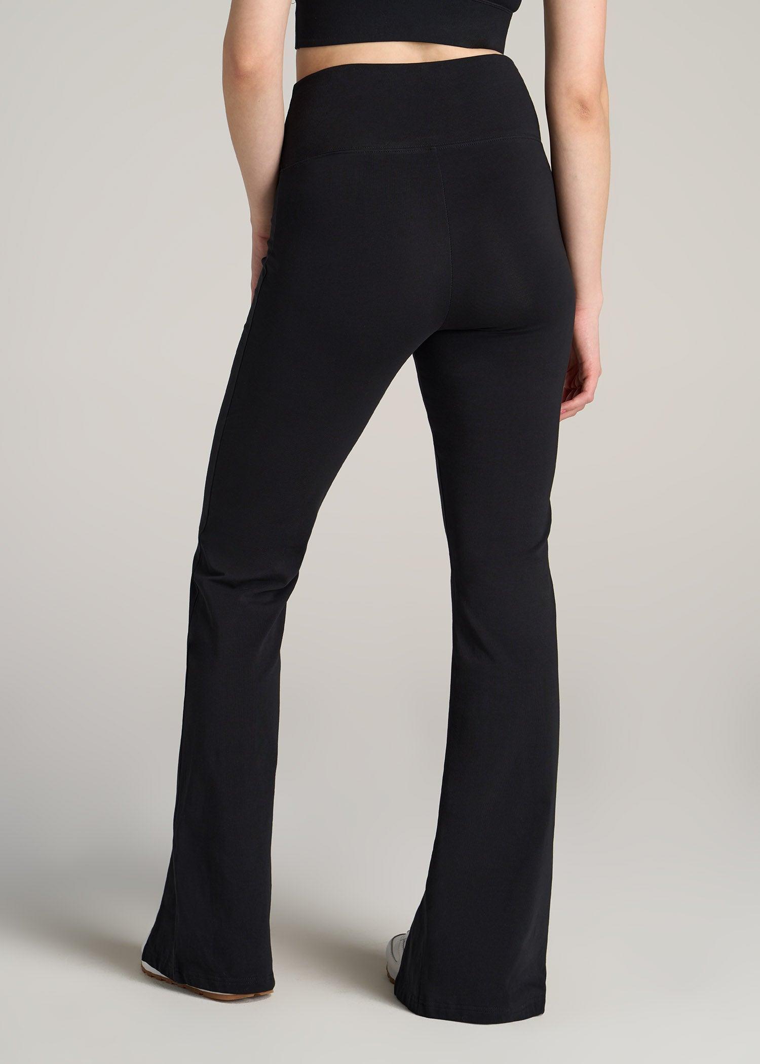 High Rise Split Flare Cotton Leggings for Tall Women in Black Female Product Image