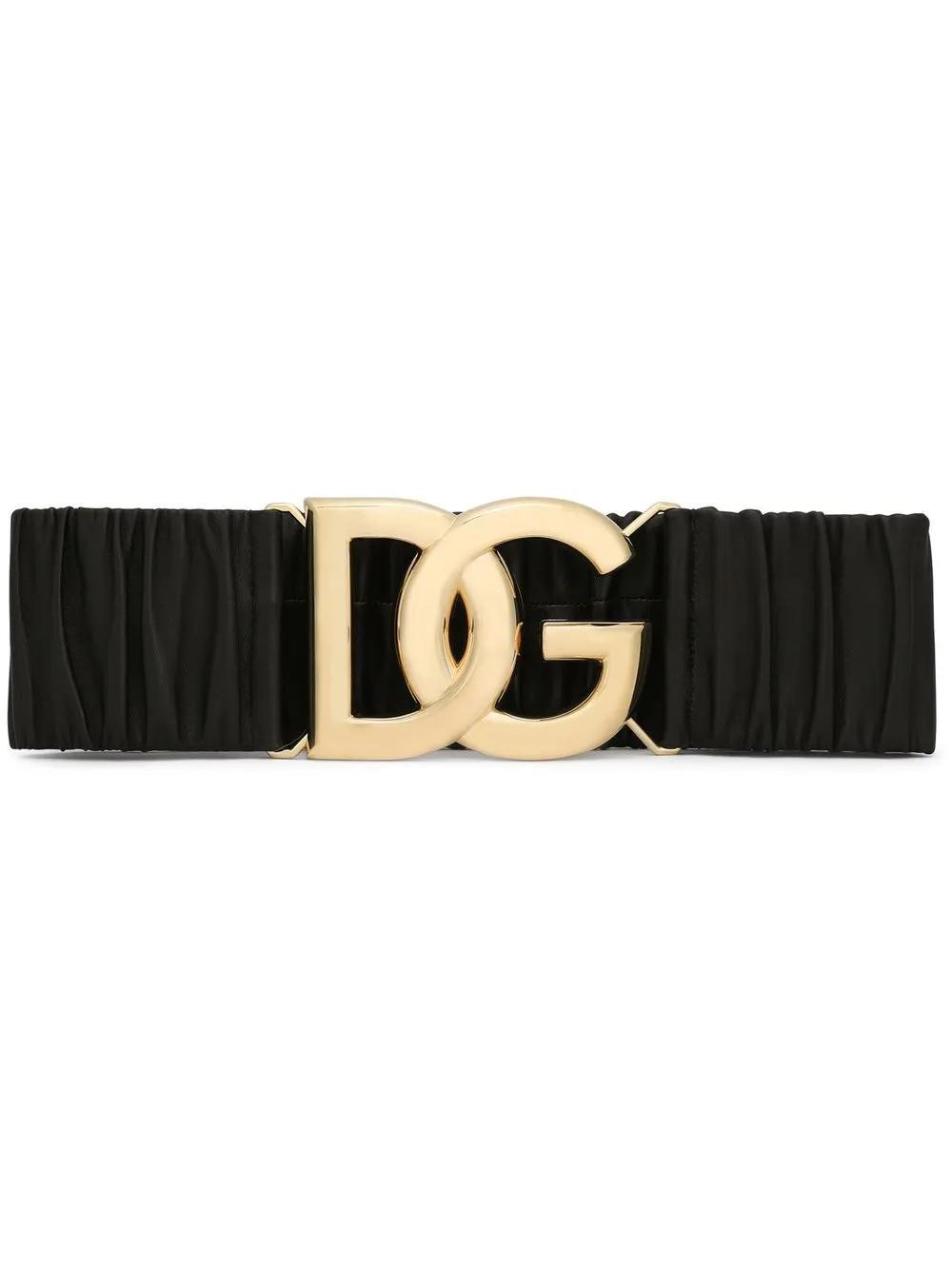DOLCE & GABBANA Logo-buckle Gathered Leather Belt In Black Product Image