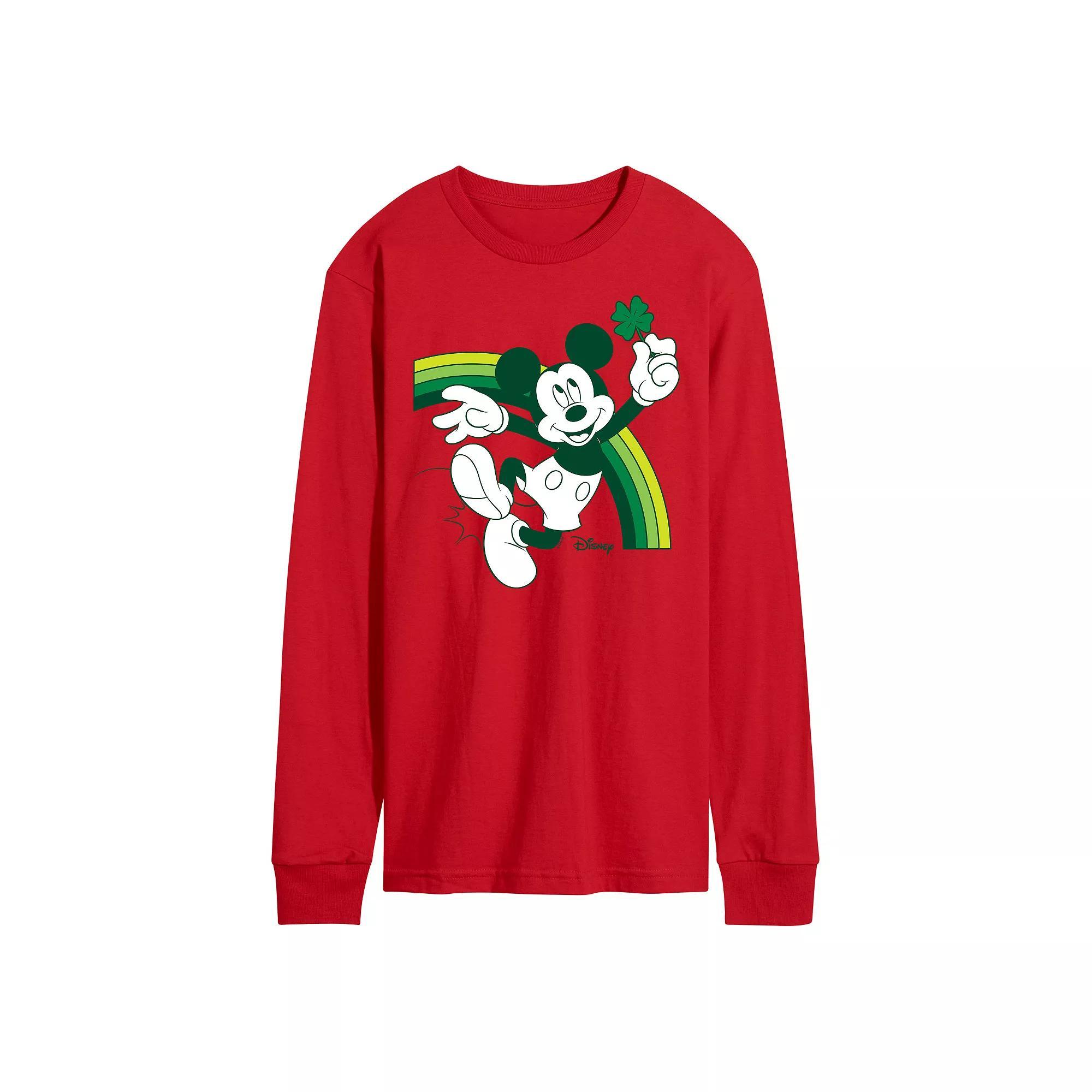 Disneys Mickey Mouse Mens Green Rainbow Long Sleeve Graphic Tee Grey Gray Product Image