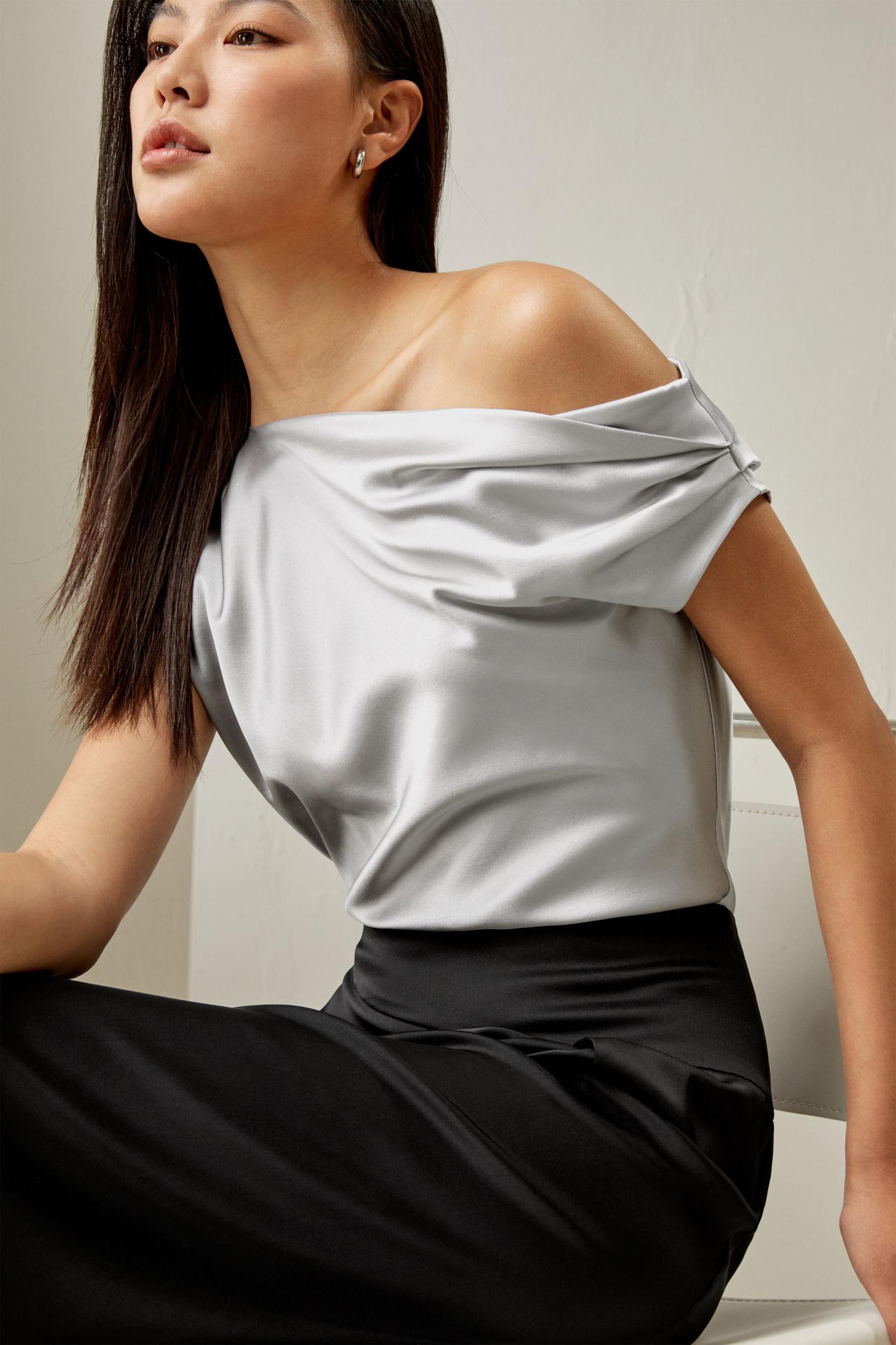 Boat Neck Silk Top Product Image