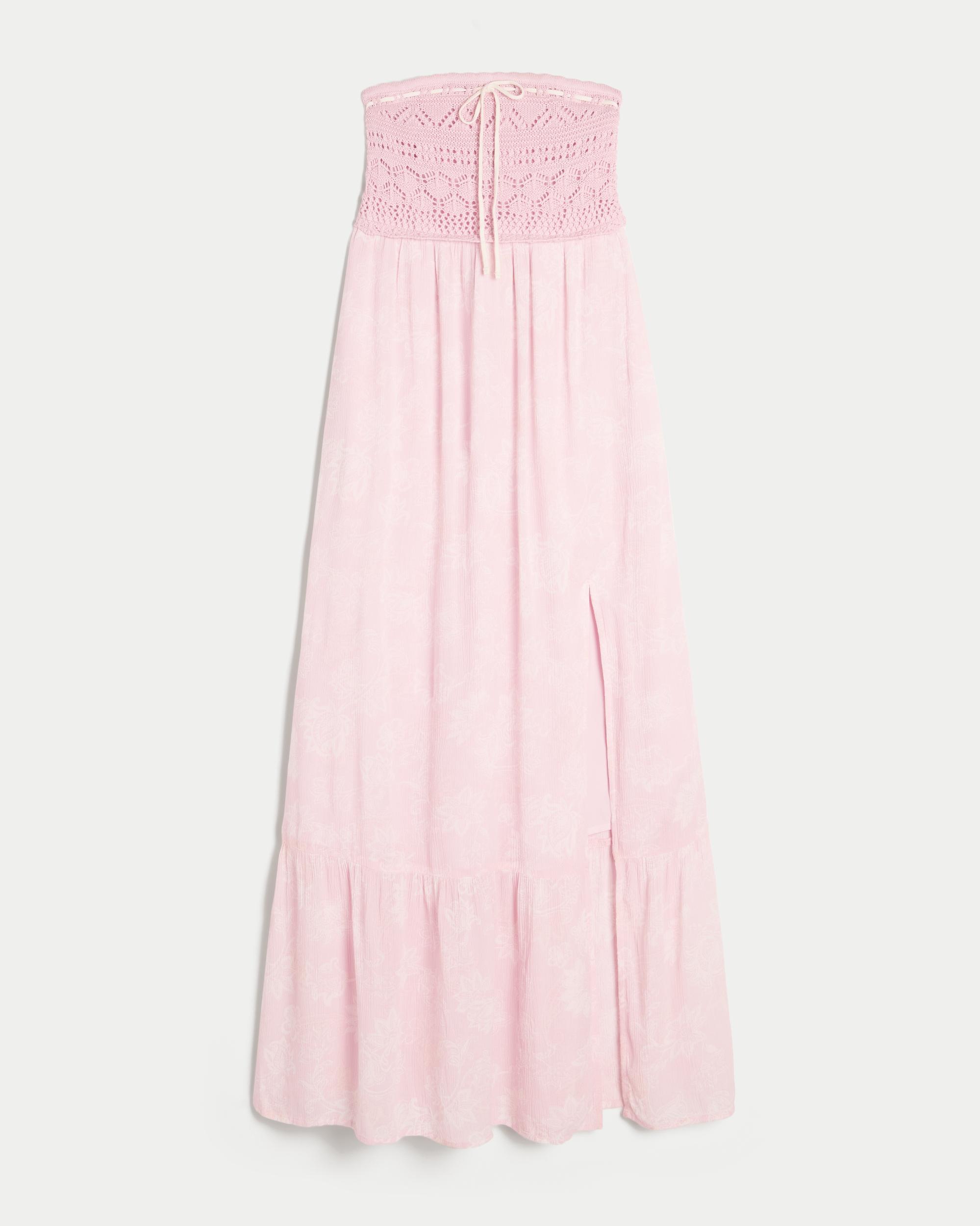 Strapless Crochet-Style Mix Maxi Dress Product Image