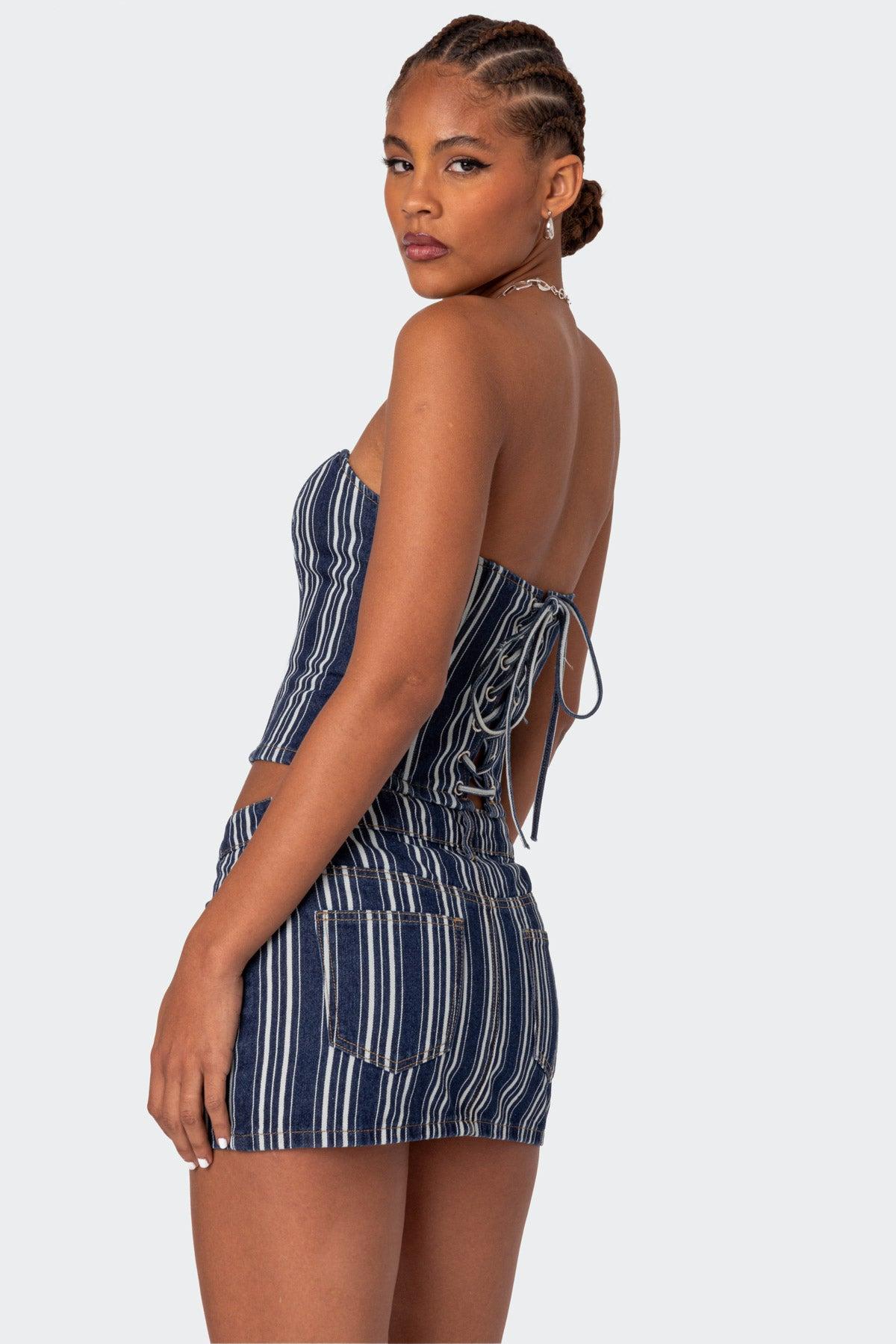 Inez Striped Denim Mini Skirt Product Image