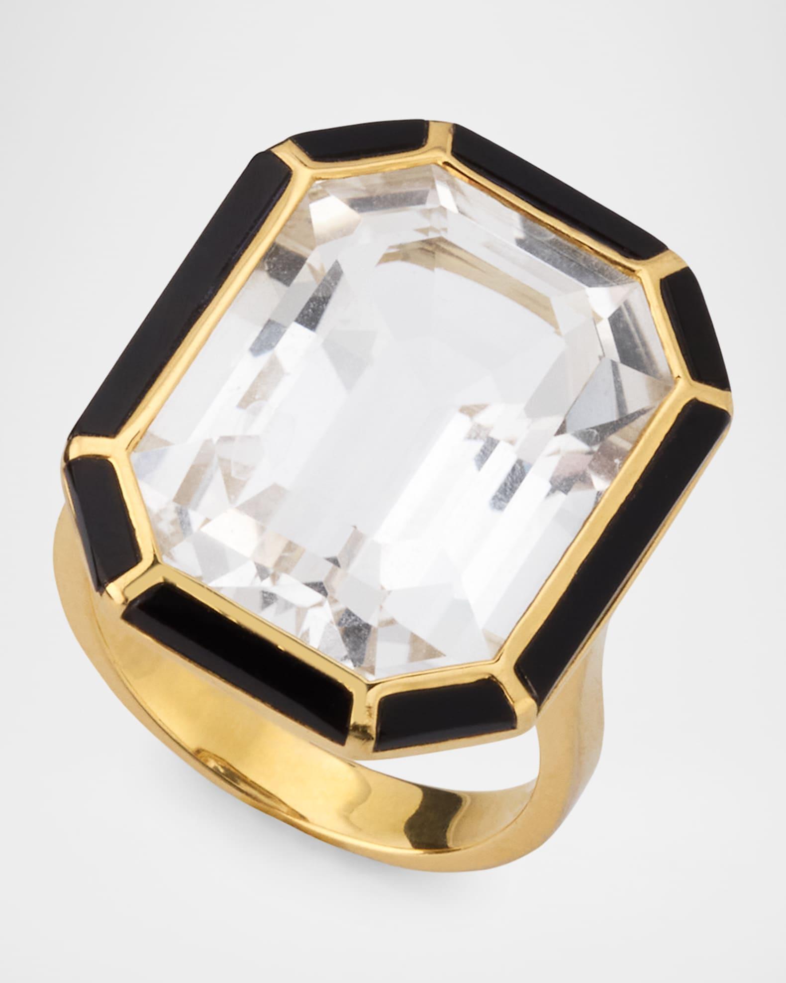 18K Yellow Gold Emerald-Cut Rock Crystal and Onyx Statement Ring Product Image