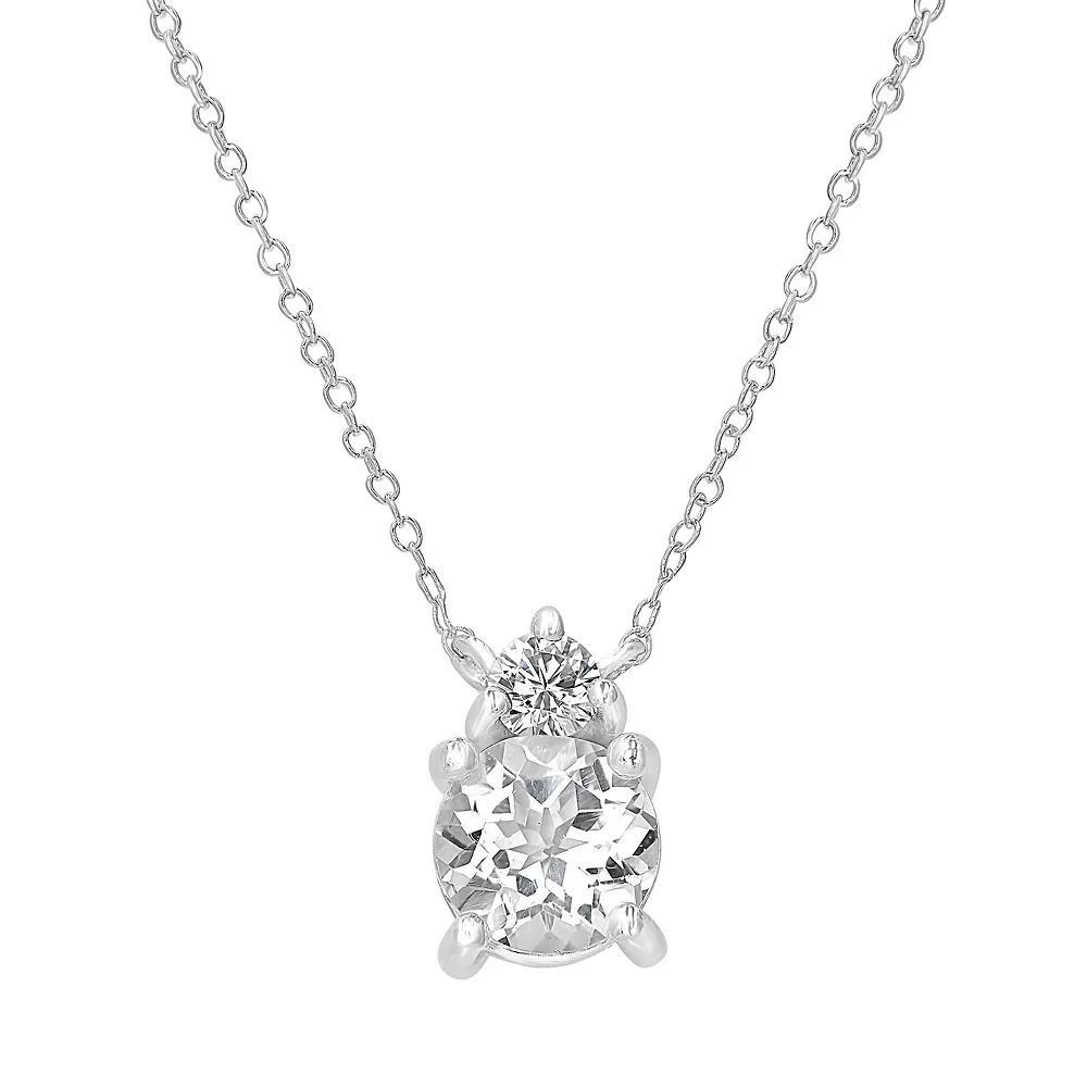 Gemistry Sterling Silver Stone & Cubic Zirconia Round Pendant Necklace, Women's, Size: 18-20" ADJ, White Topaz Product Image