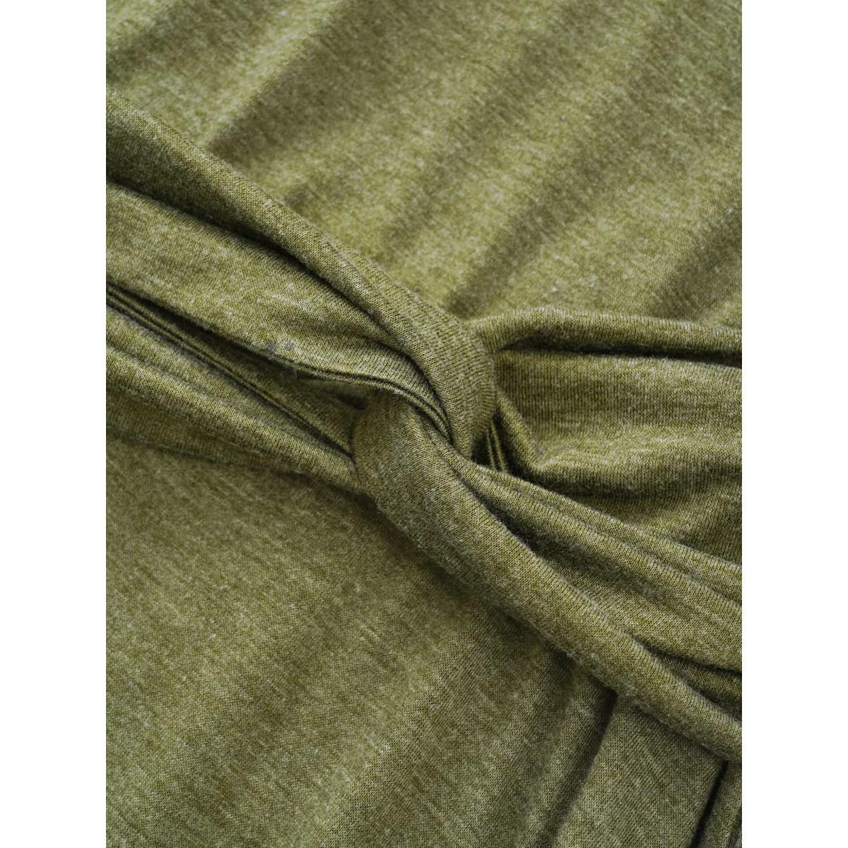 Plus Size Supersoft Essentials Twist Front Ruched Dress Moss Women Casual Asymmetrical Round Neck Sleeveless Curvy Midi Dress BloomChic 28/5X Product Image