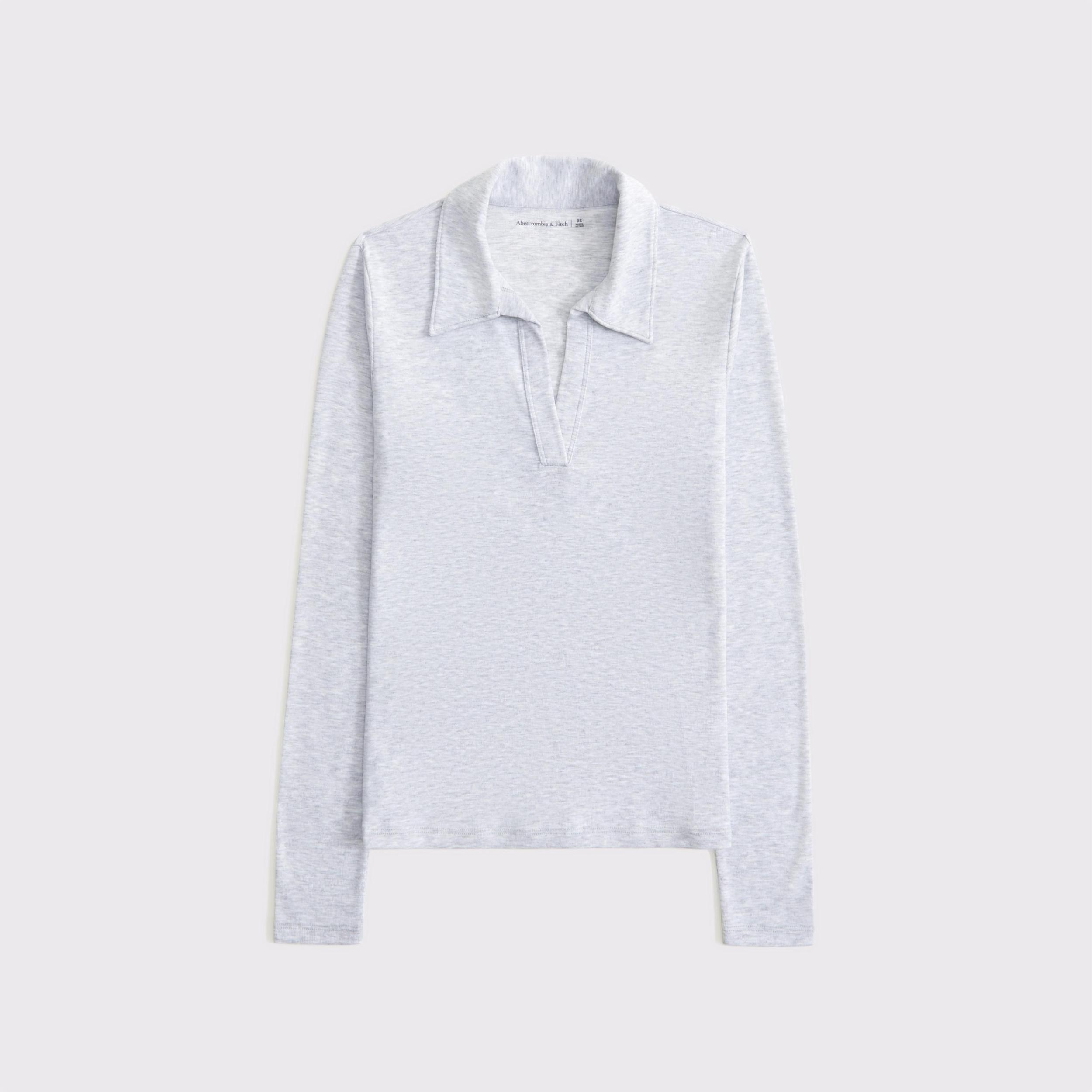 Long-Sleeve V-Neck Collared Top Product Image