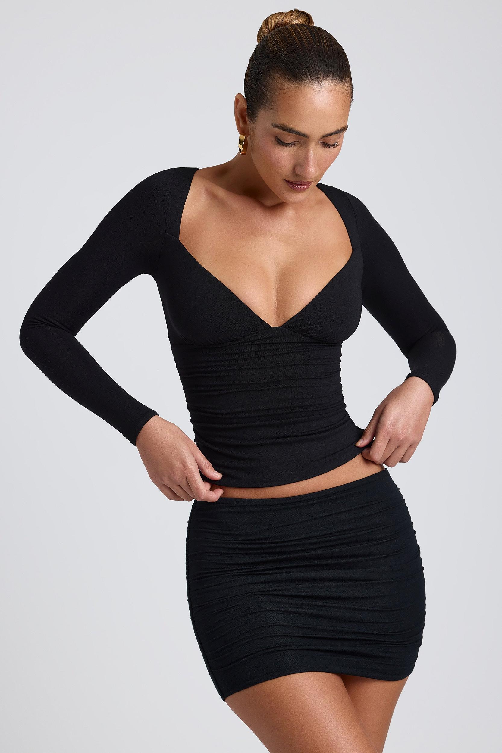 Modal Ruched Mid-Rise Mini Skirt in Black Product Image