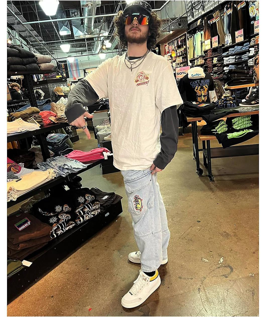 Empyre Ultra Loose Embroidered Can Denim Cargo Pants Product Image
