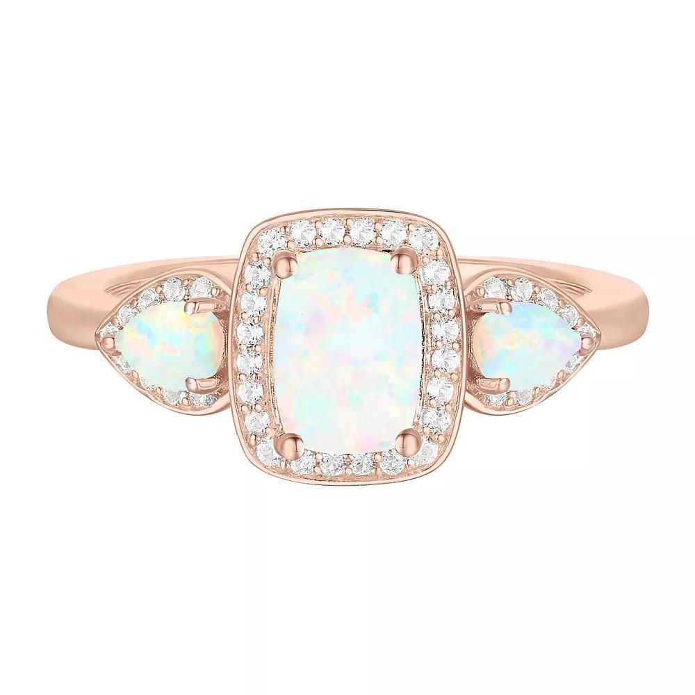 14k Rose Gold Over Silver Lab-Created Opal & Lab-Created White Sapphire Ring, Women's, Size: 7 Product Image