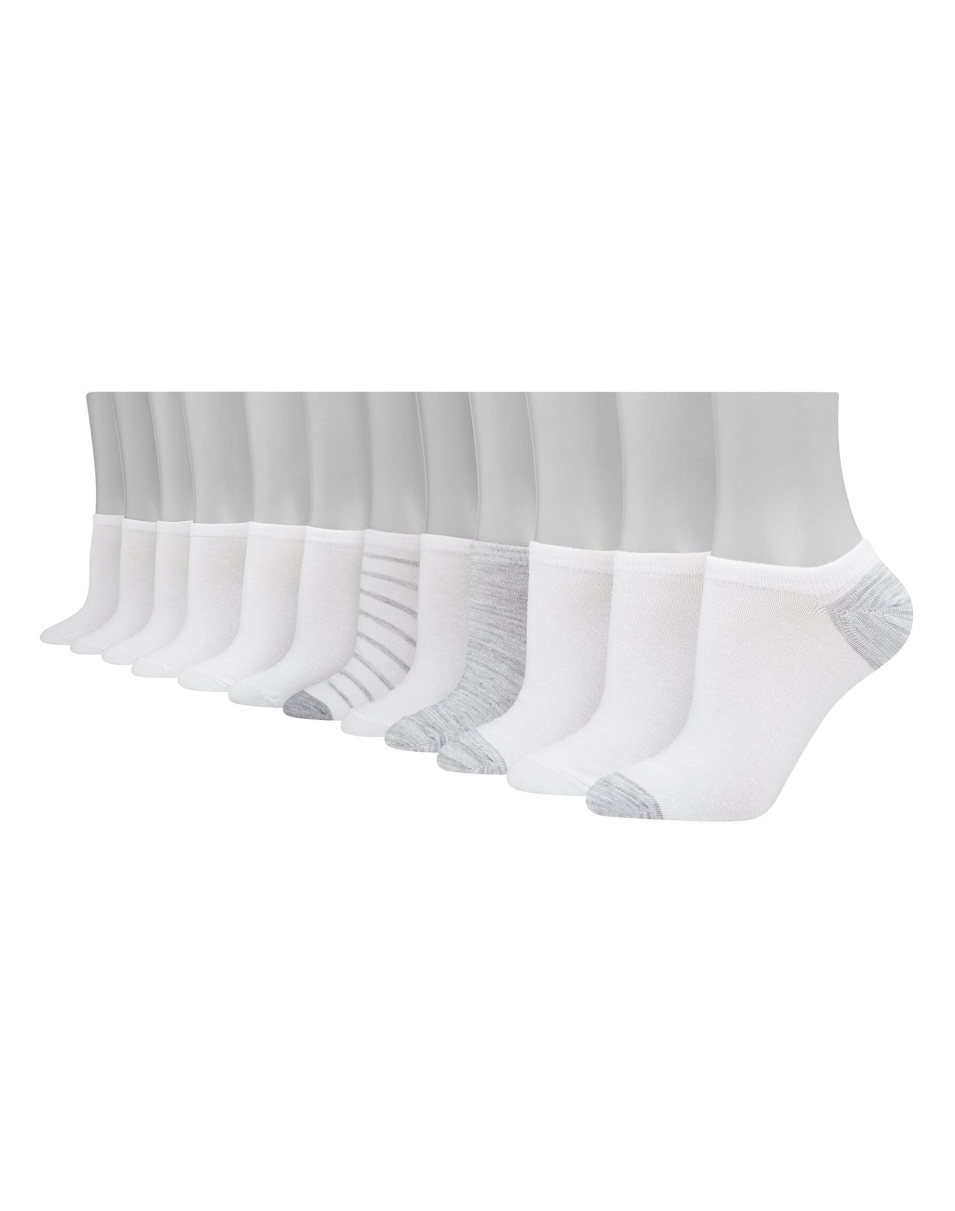 Hanes Womens Lightweight No Show Socks, 12-Pairs WhitewGreyStripeWhiteGreyHeelToe 5-9 Product Image