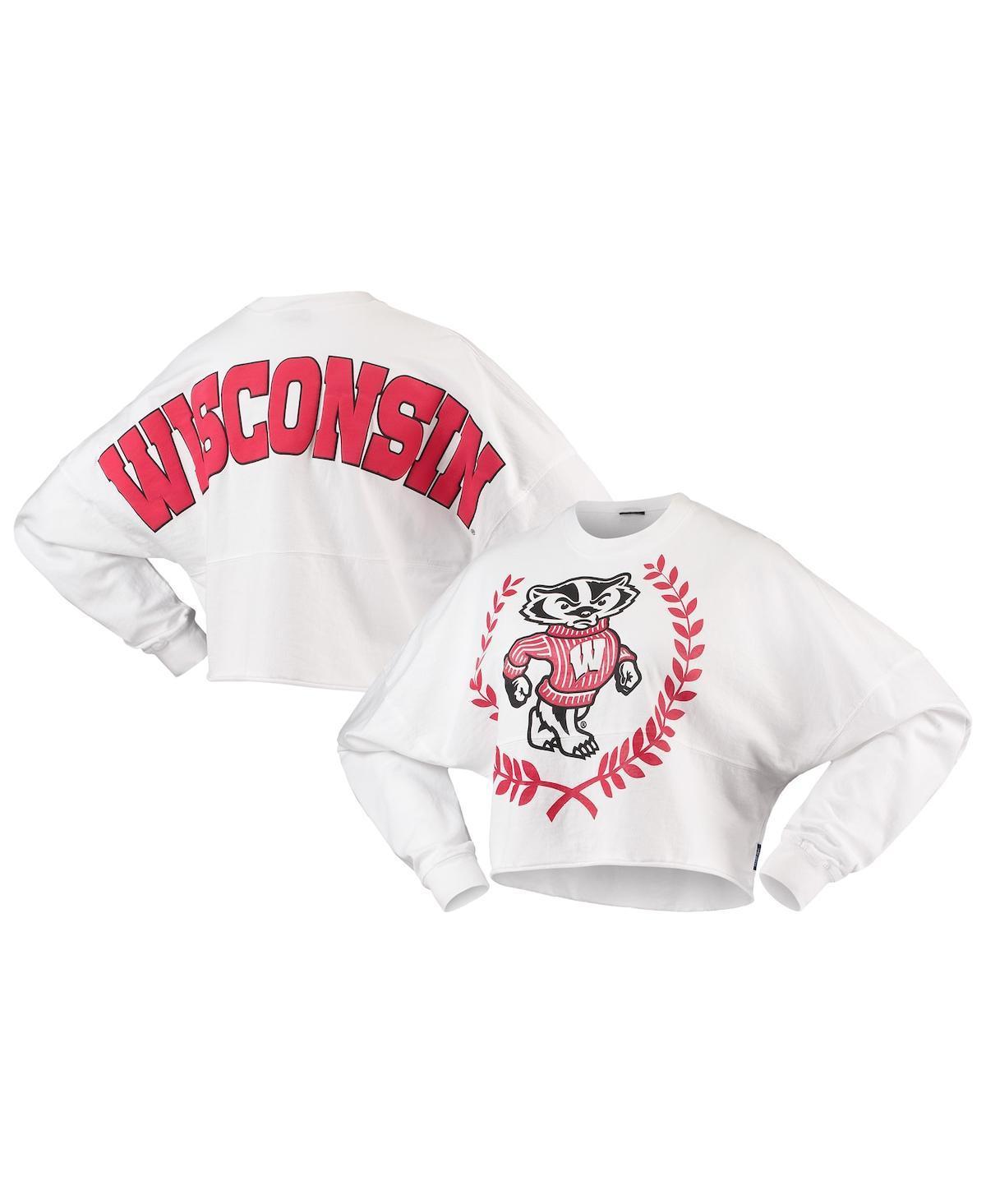 Womens Wisconsin Badgers Laurels Crop Long Sleeve T-Shirt Product Image