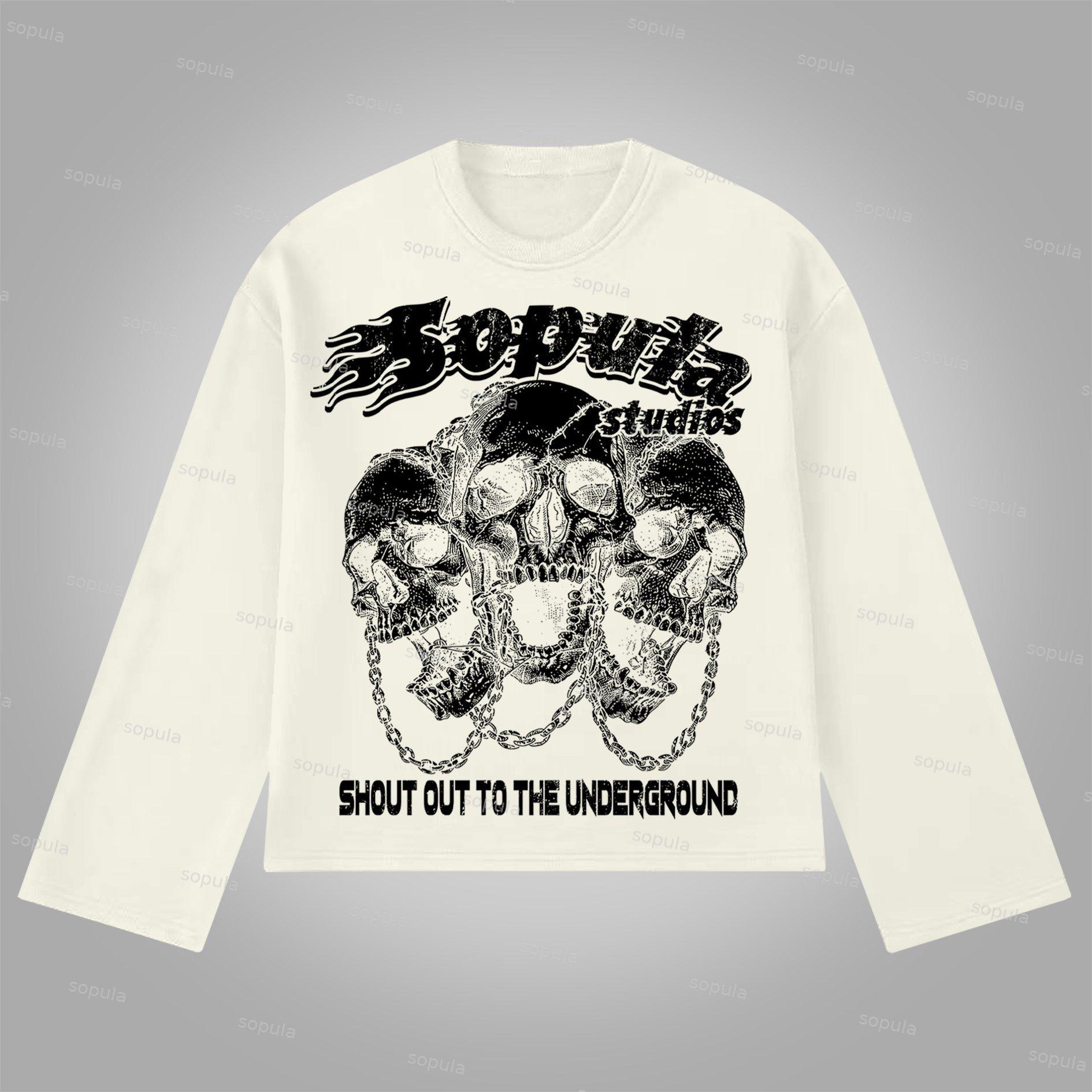 Sopula Studios Chain Skull Graphic Print Cotton Long Sleeve T-Shirt Product Image