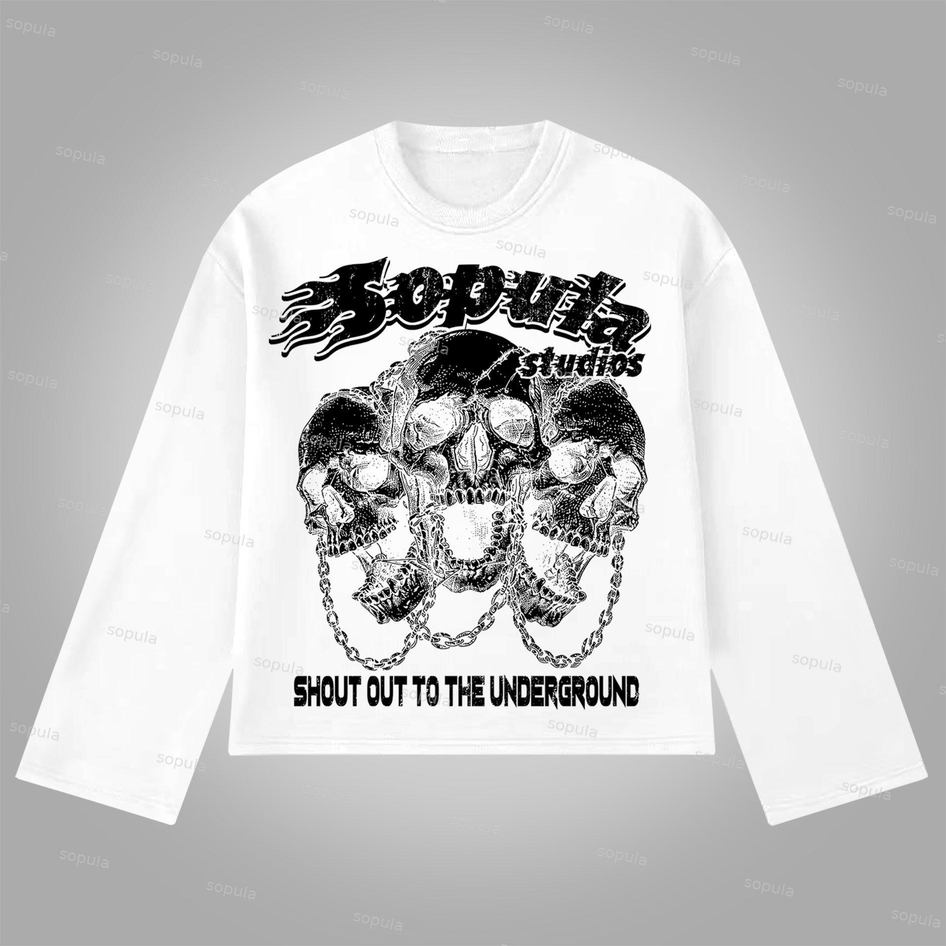Sopula Studios Chain Skull Graphic Print Cotton Long Sleeve T-Shirt Product Image