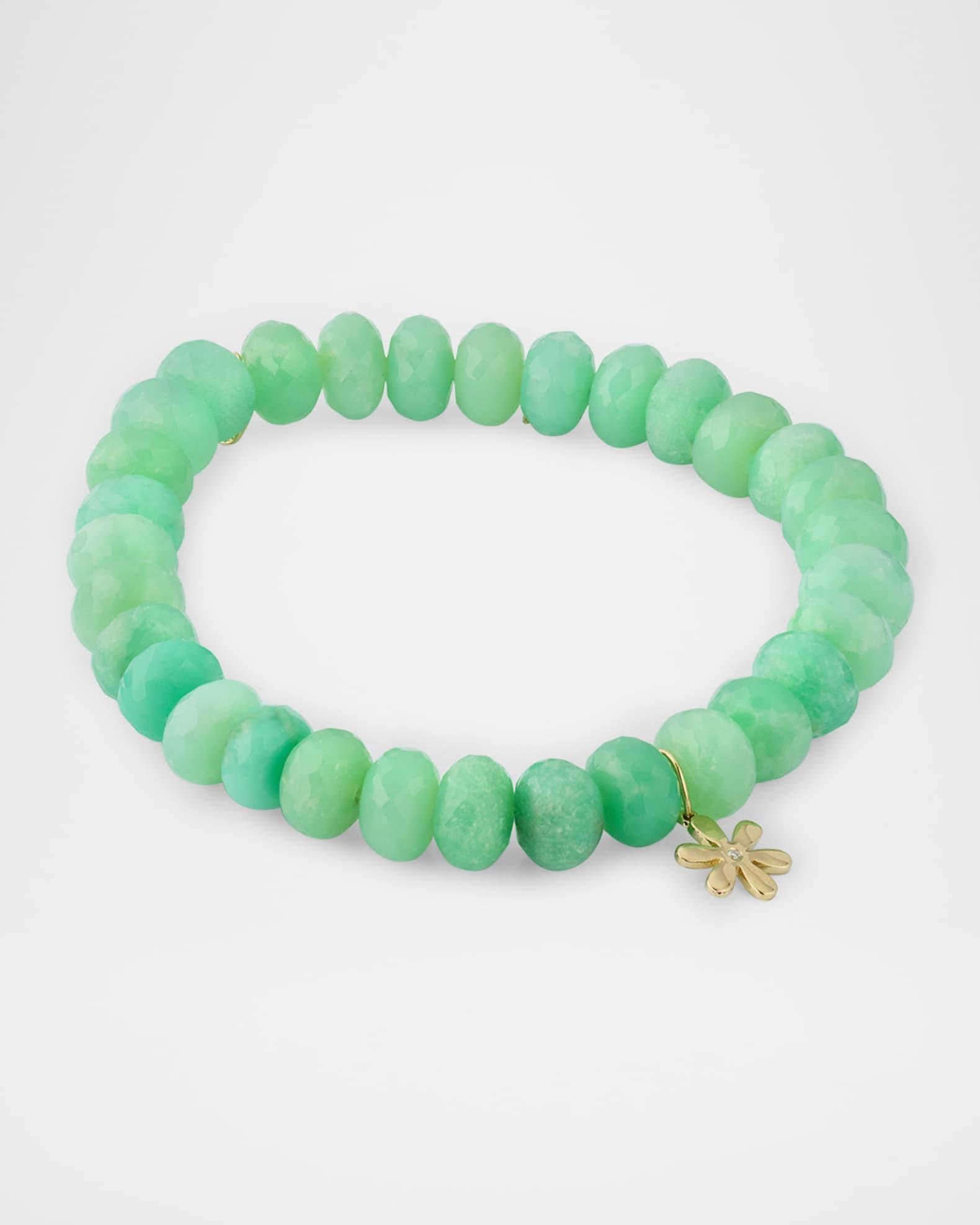 14K Gold Diamond Daisy Charm Chrysoprase Beaded Bracelet Product Image