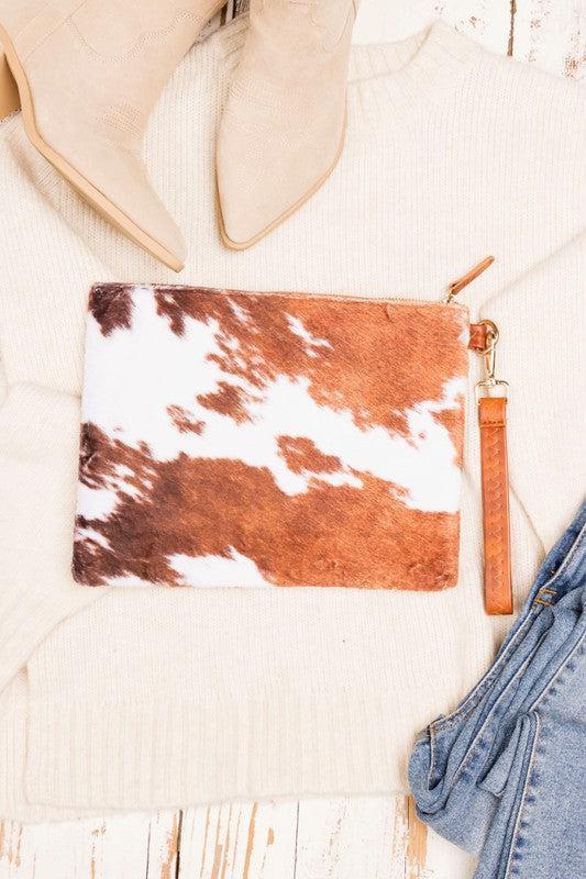 Faux Fur Cow Animal Print Clutch Product Image