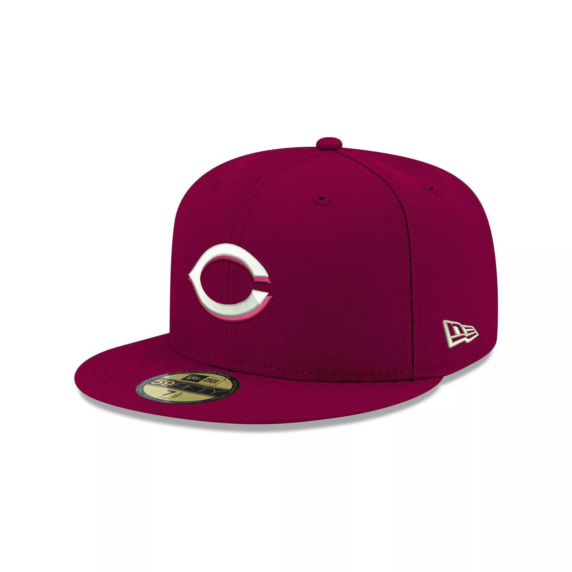 Men's New Era Cardinal Cincinnati Reds Logo White 59FIFTY Fitted Hat, Size: 7 5/8, Red Red Product Image