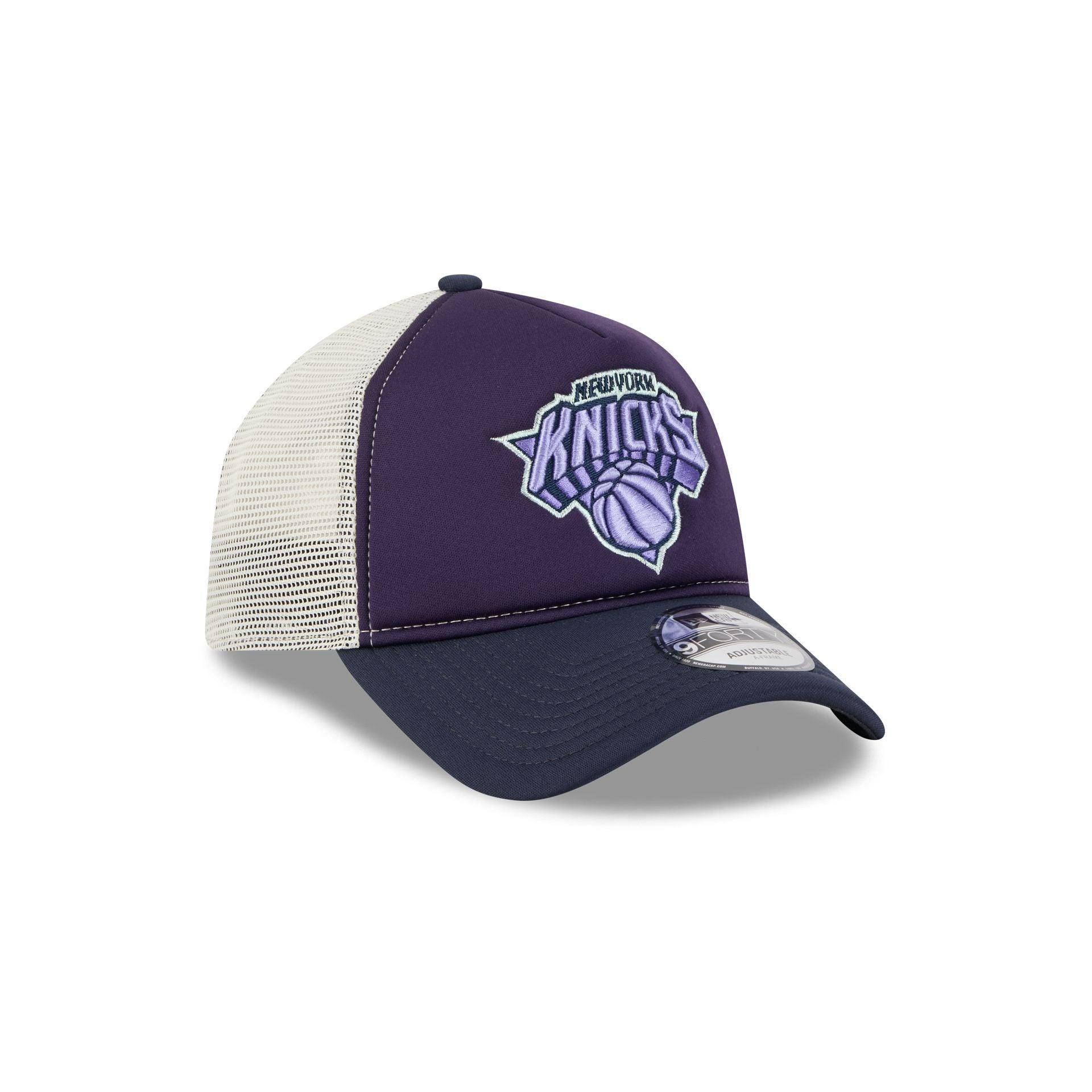 New York Knicks Navy Purple 9FORTY A-Frame Trucker Hat Male Product Image