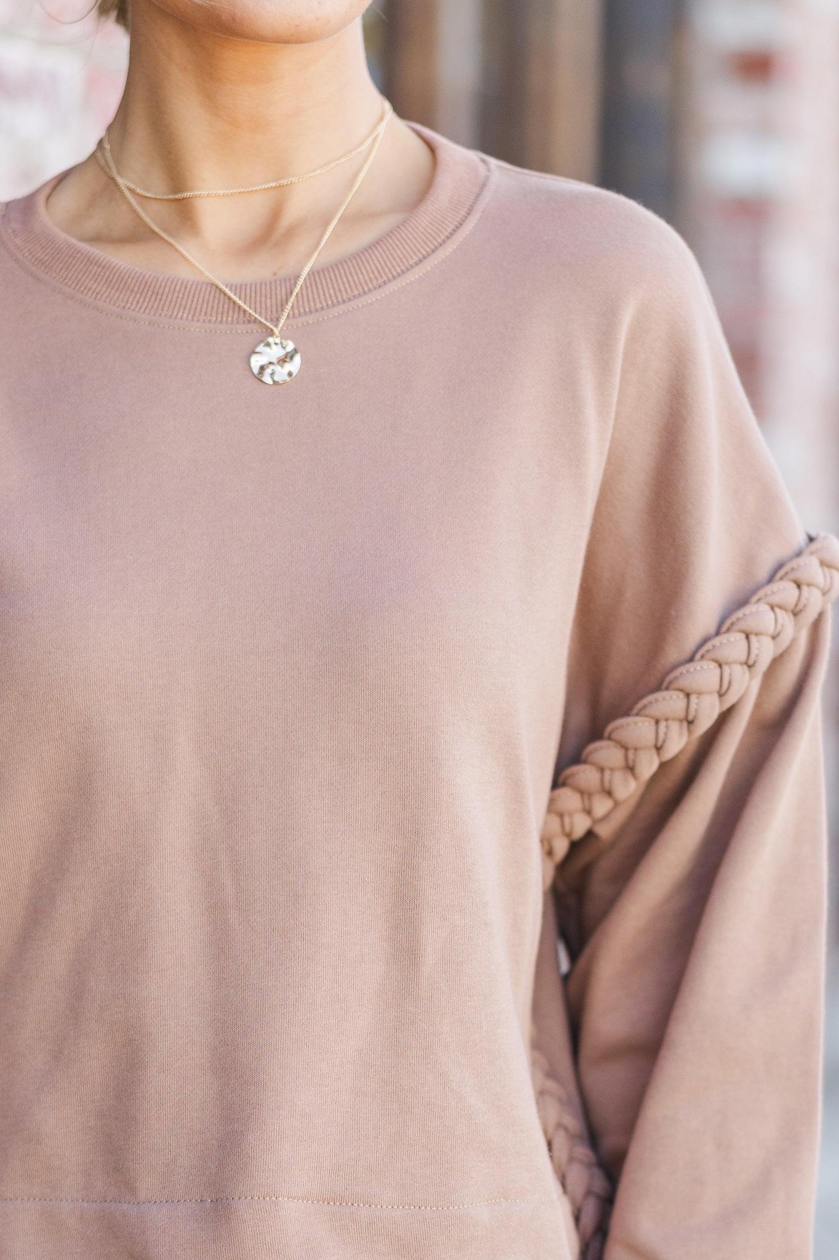 Get The Glow Mocha Brown Braided Sweater Female Product Image
