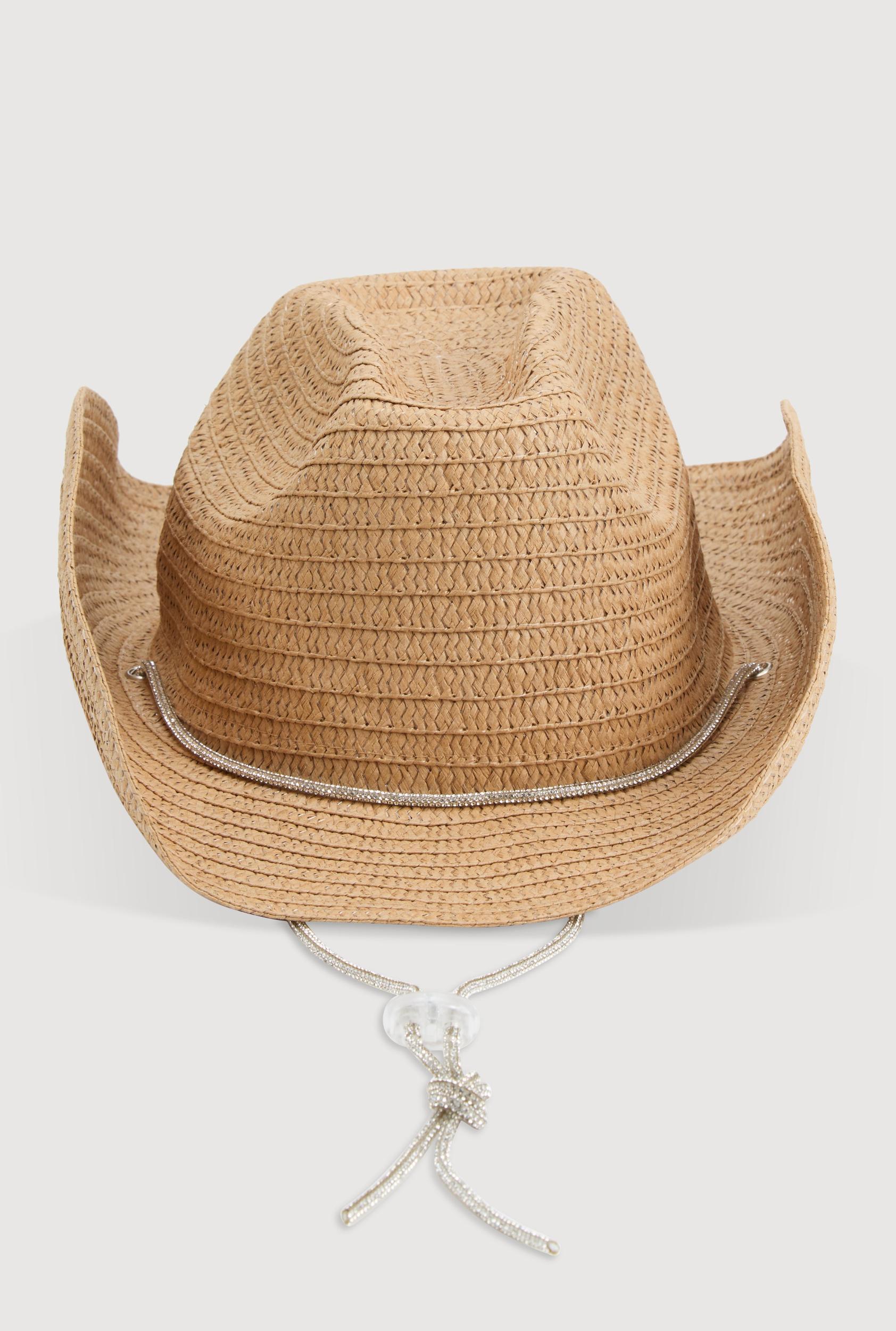 Rhinestone Toggle Drawstring Cowboy Hat Female Product Image