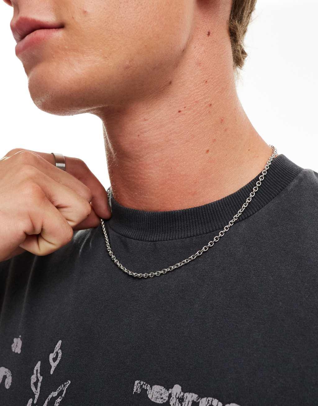 ASOS DESIGN waterproof stainless steel flat chain necklace in silver tone  Product Image
