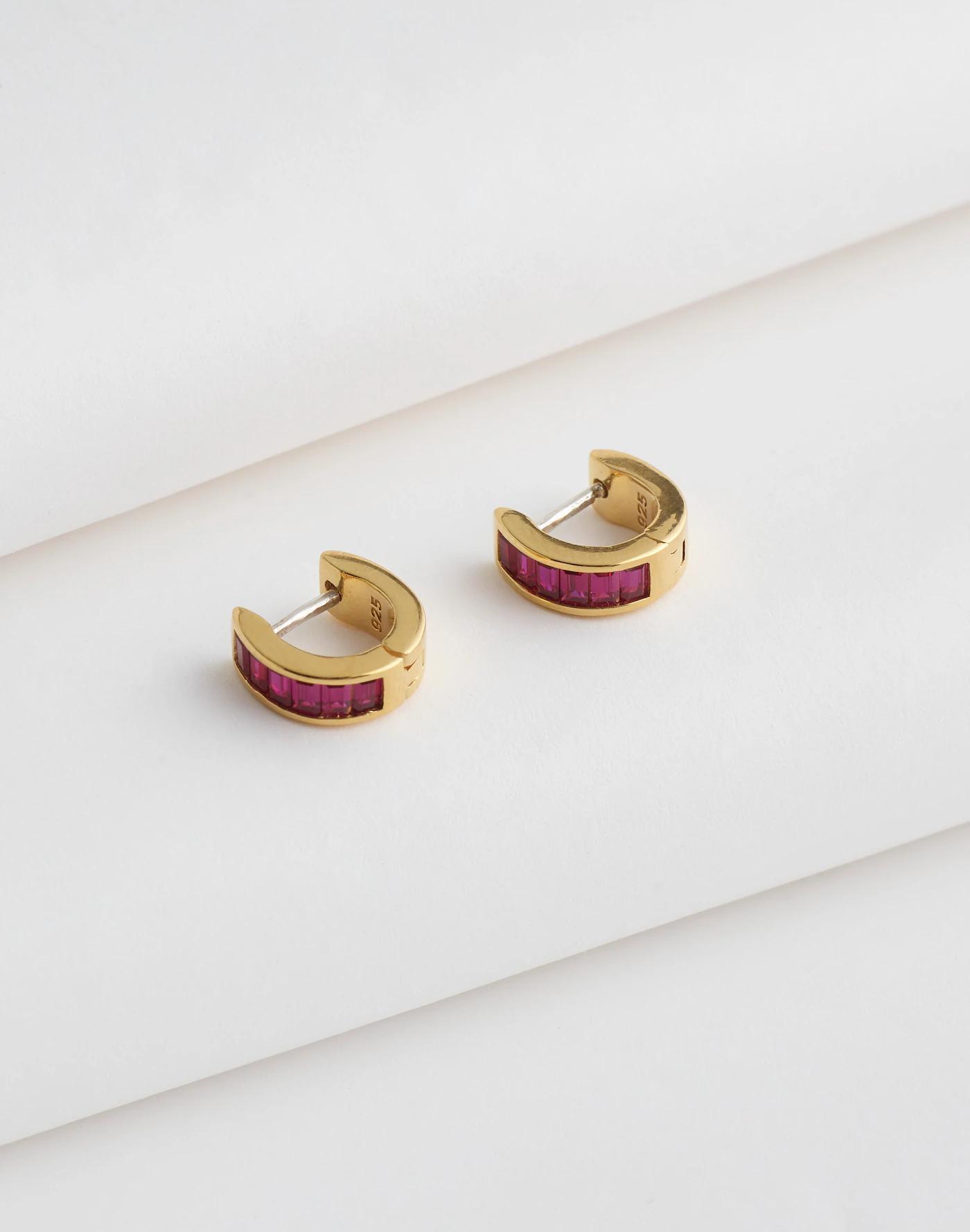 Demi-Fine Baguette Crystal Huggie Hoop Earrings Product Image