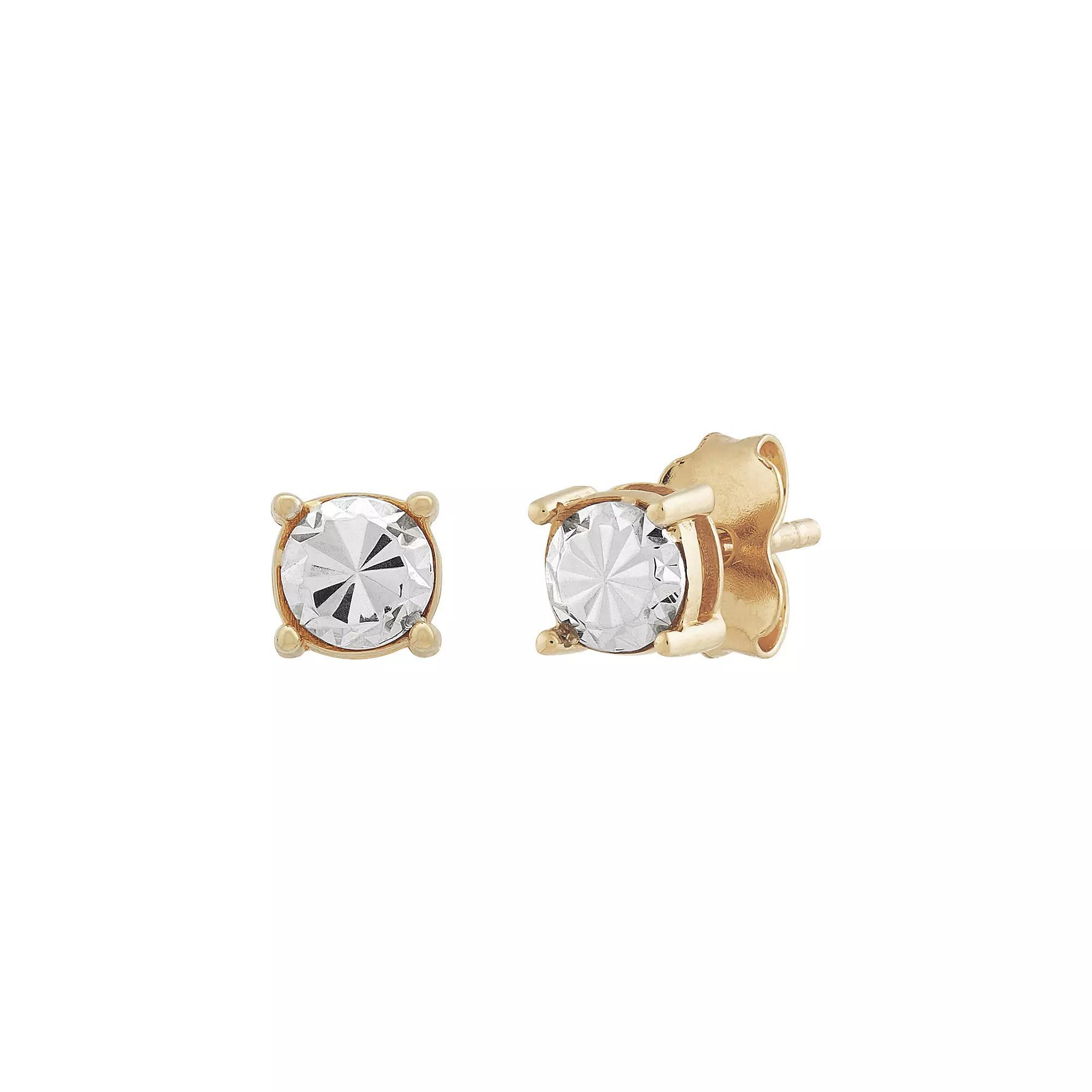 10k Gold Diamond Cut Round Illusion Stud Earrings, Womens Product Image