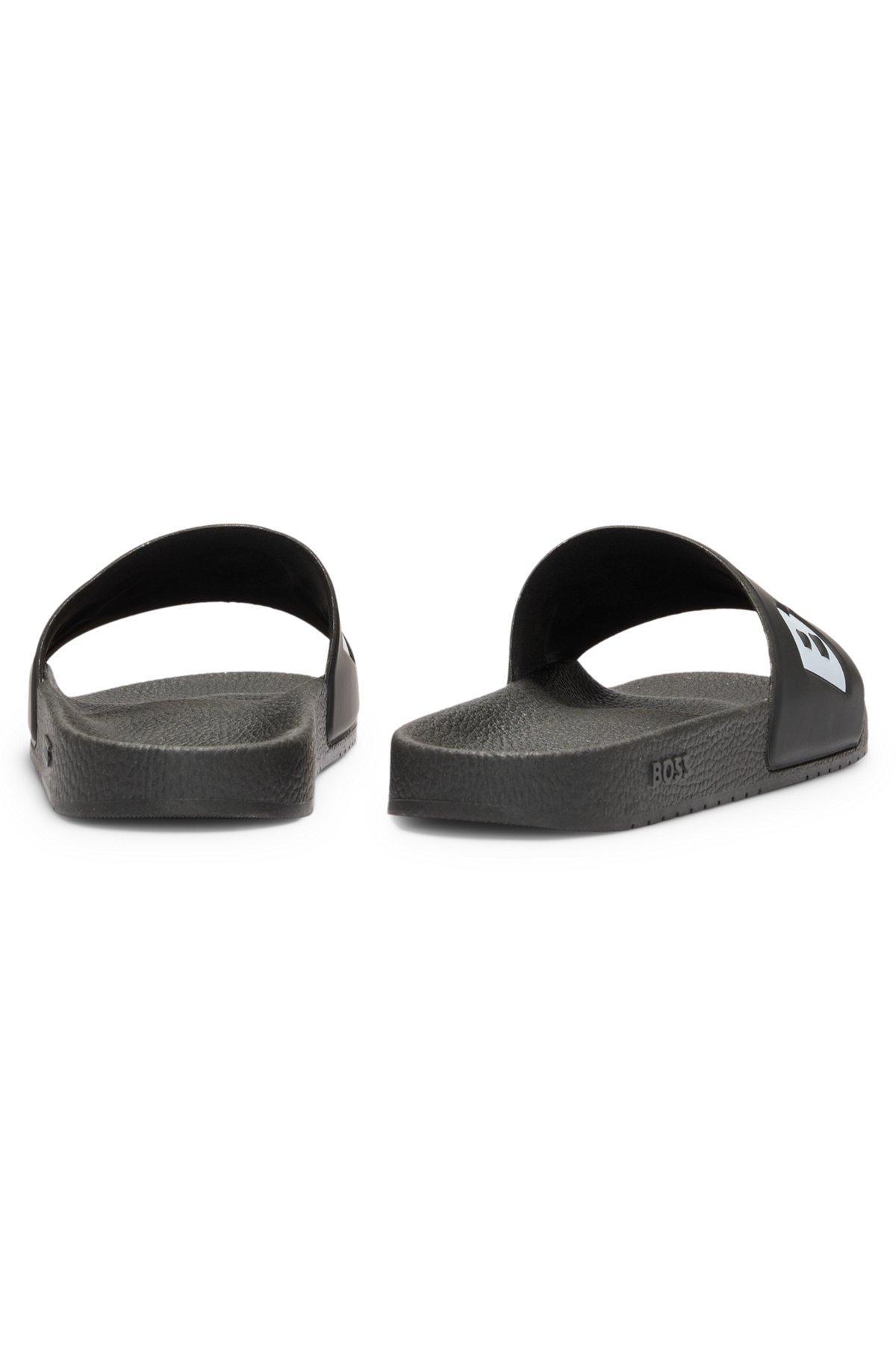 BOSS - Italian-made slides with large logo detail - Black Product Image