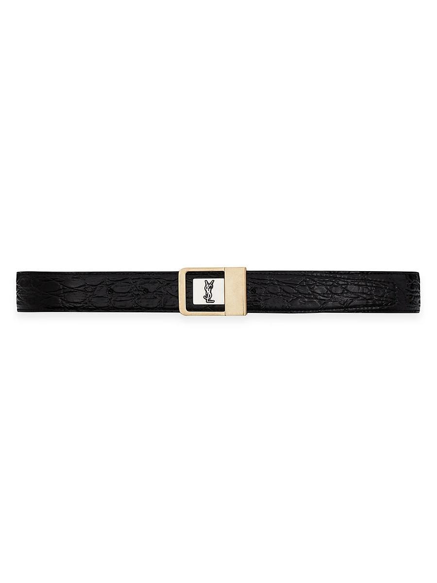 Womens LA 66 Mixed Metal Buckle Belt in Crocodile-Embossed Leather Product Image