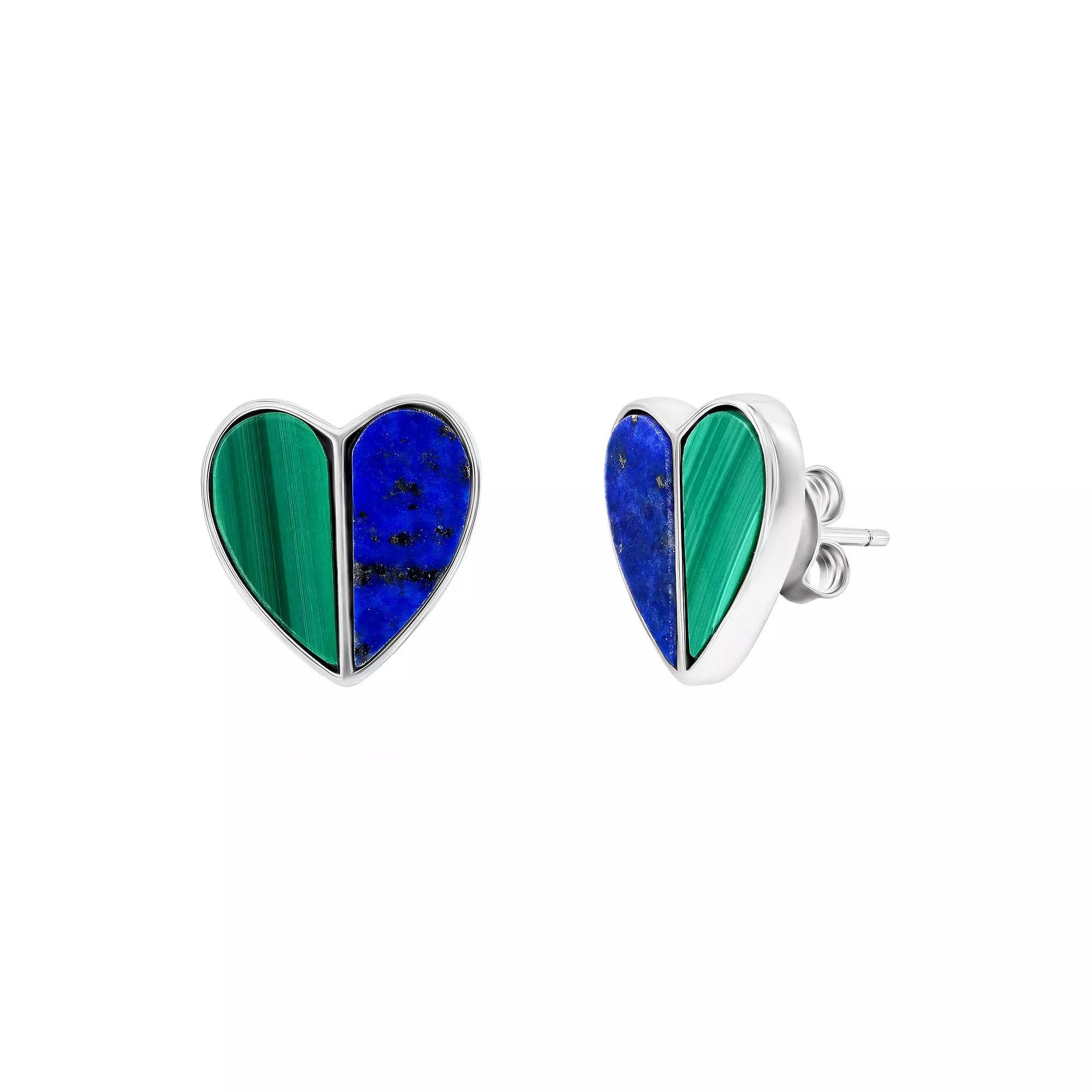 Nautica Rocks Sterling Silver Malachite and Lapis Heart Stud Earrings, Women's Product Image