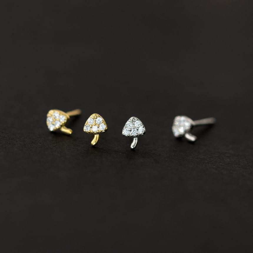 925 Sterling Silver Rhinestone Mushroom Stud Earring Product Image