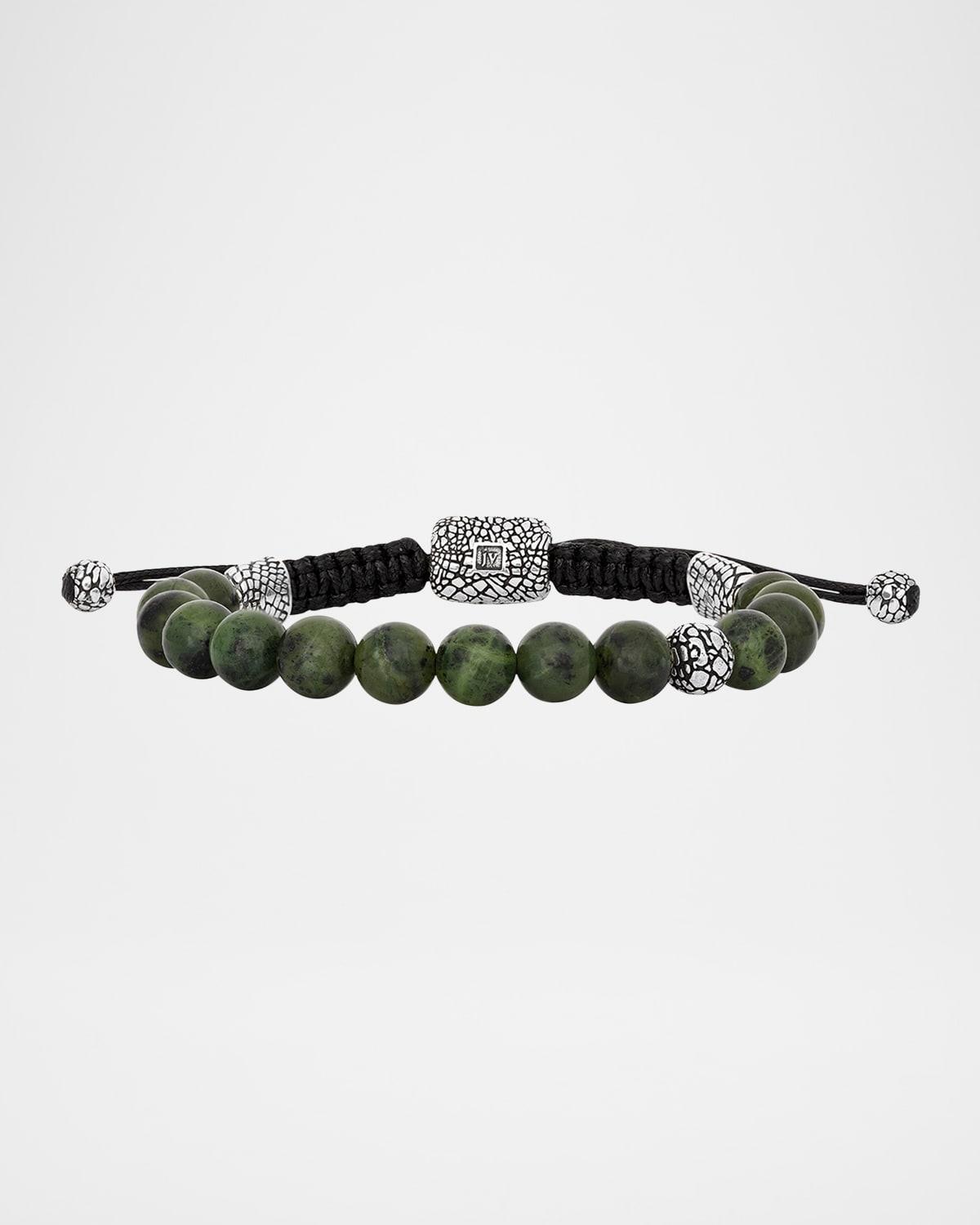 Mens Snakeskin Sterling Silver Jade Beaded Bracelet Product Image