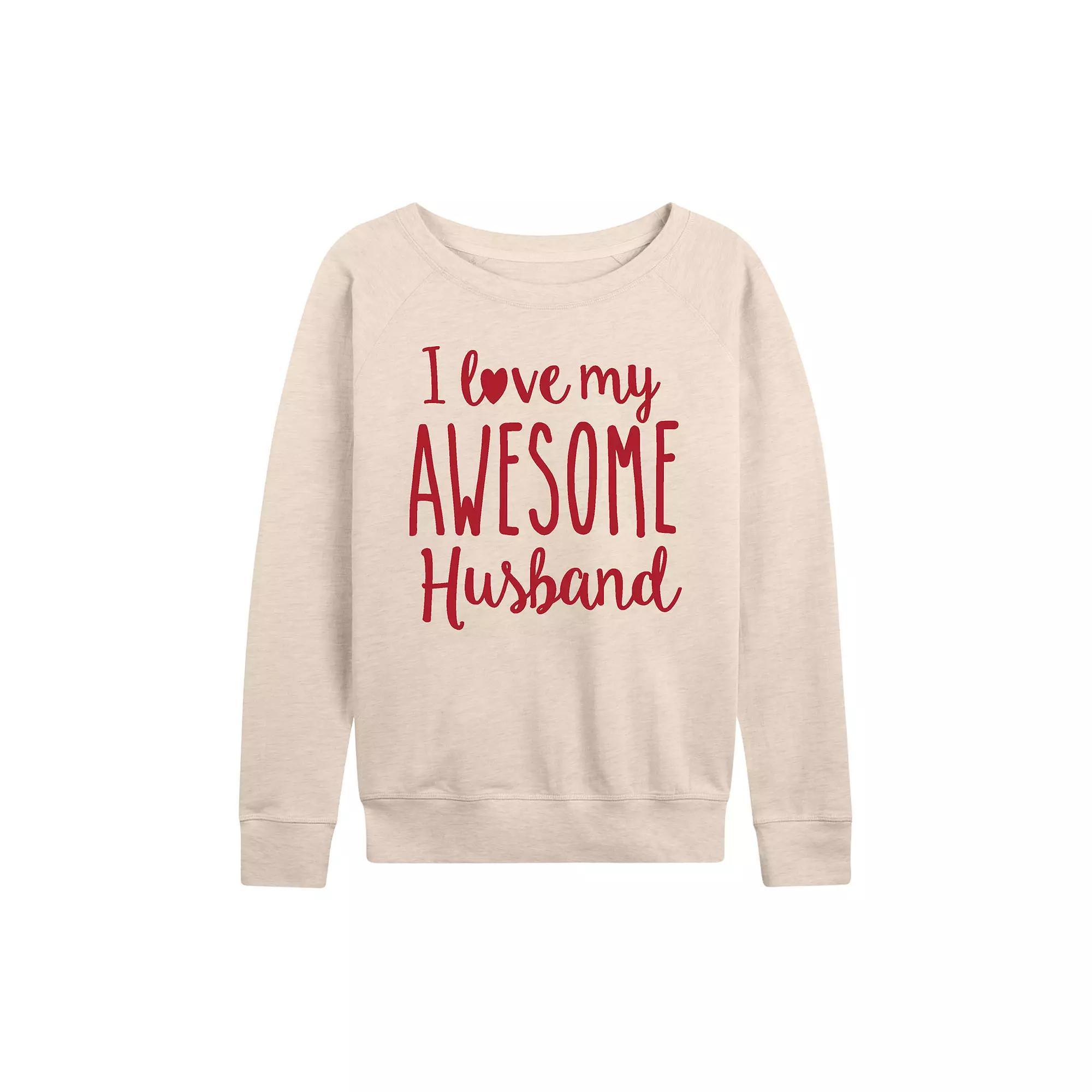 Women's Love My Awesome Husband French Terry Long Sleeve Tee, Size: Medium, Beige Product Image