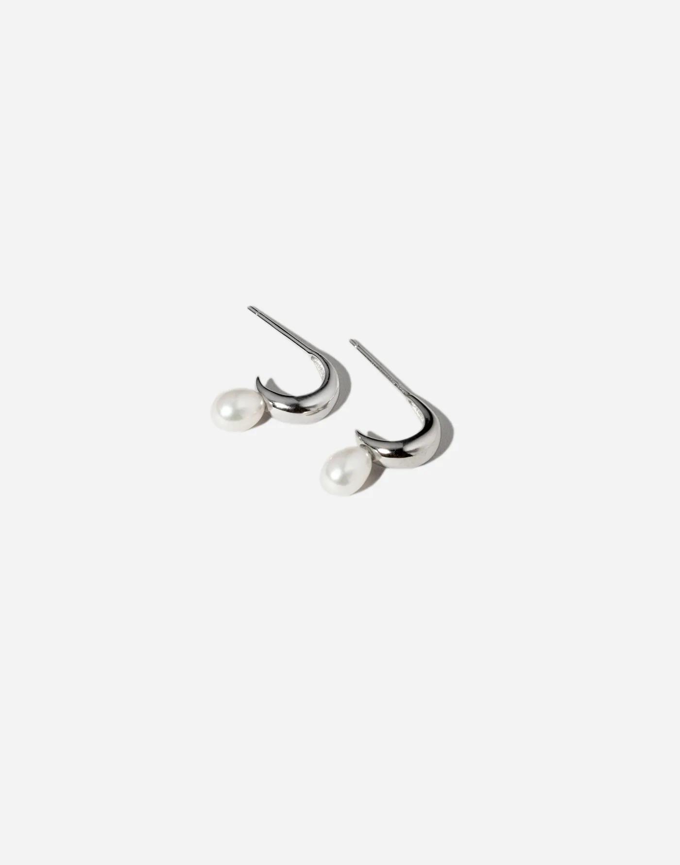 Maslo Jewelry Mini Pearl Hoop Earrings Sterling Silver Product Image