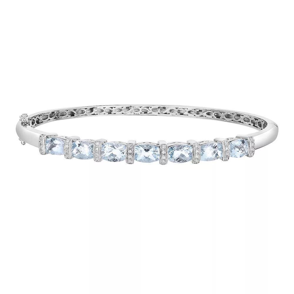 Sterling Silver Aquamarine & Diamond Accent Bangle Bracelet, Women's, Size: 7 Product Image